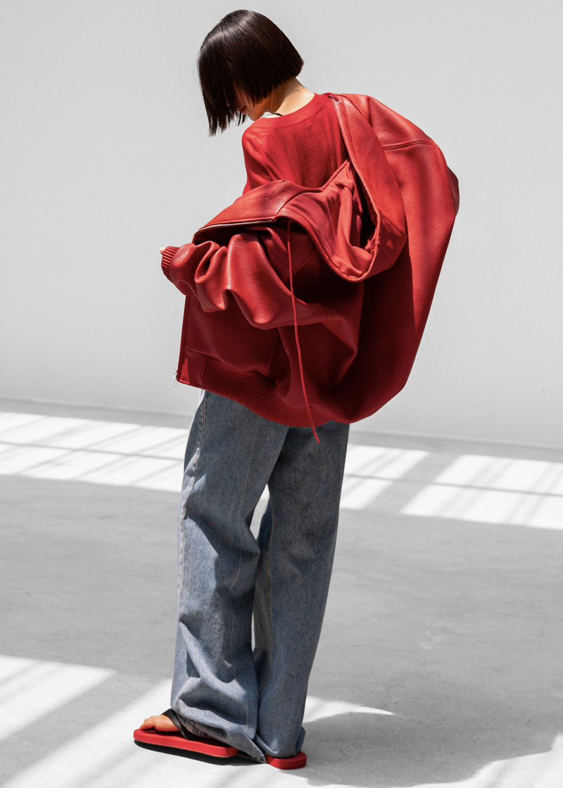 Kodai Faux Leather Bomber Jacket - Red 10