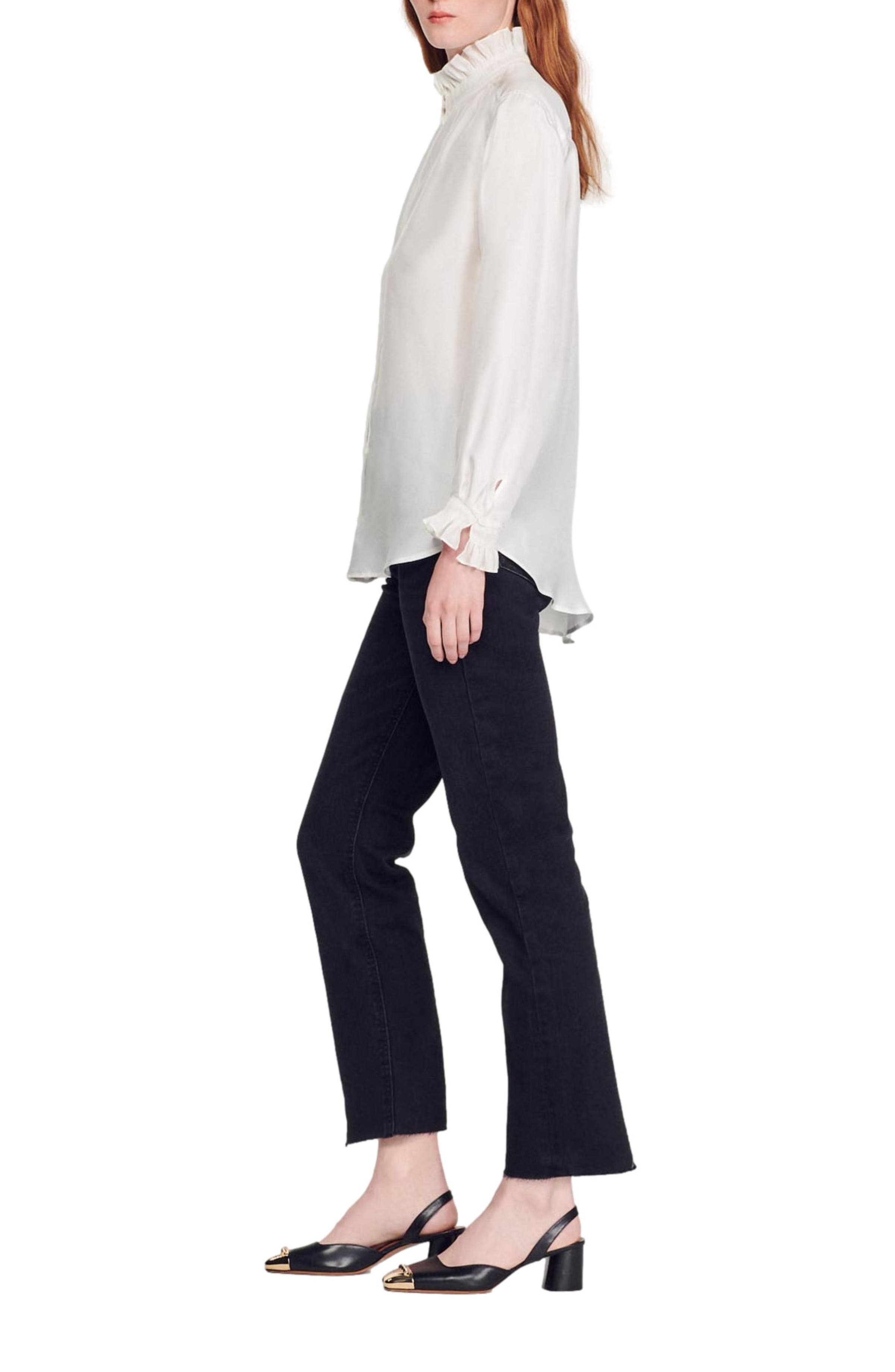SANDRO Silk shirt with gathered collar in Ecru at Nordstrom - 3