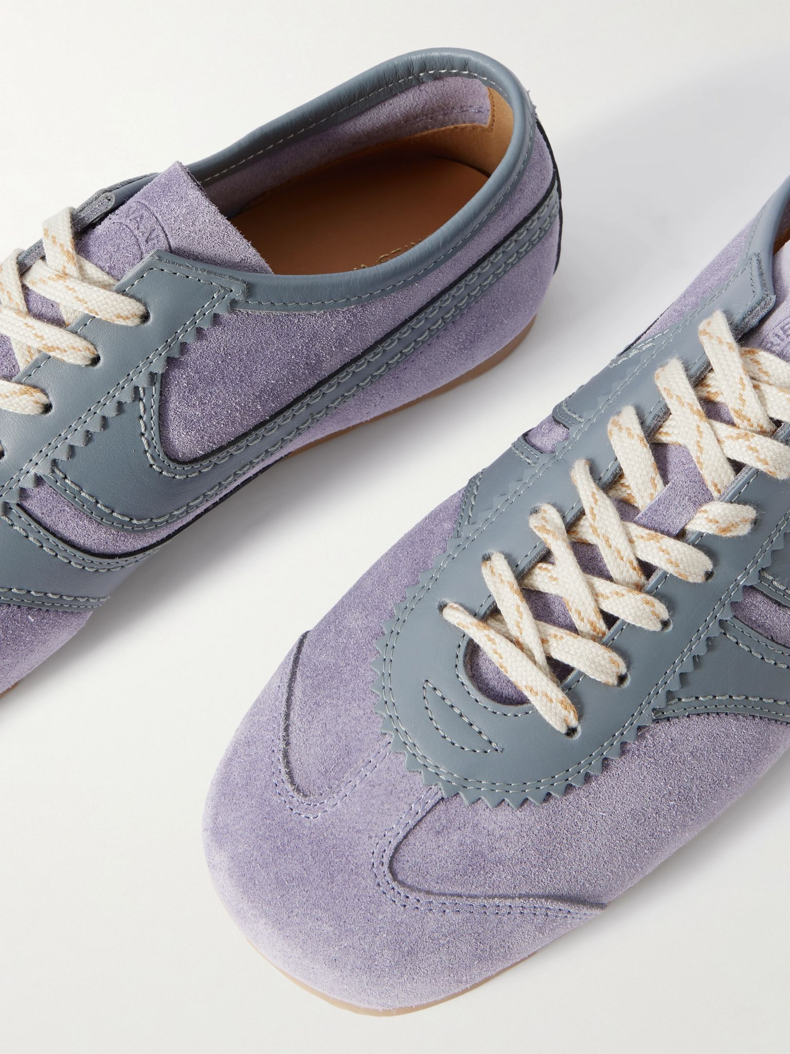 Leather-Trimmed Suede Sneakers Purple - 5