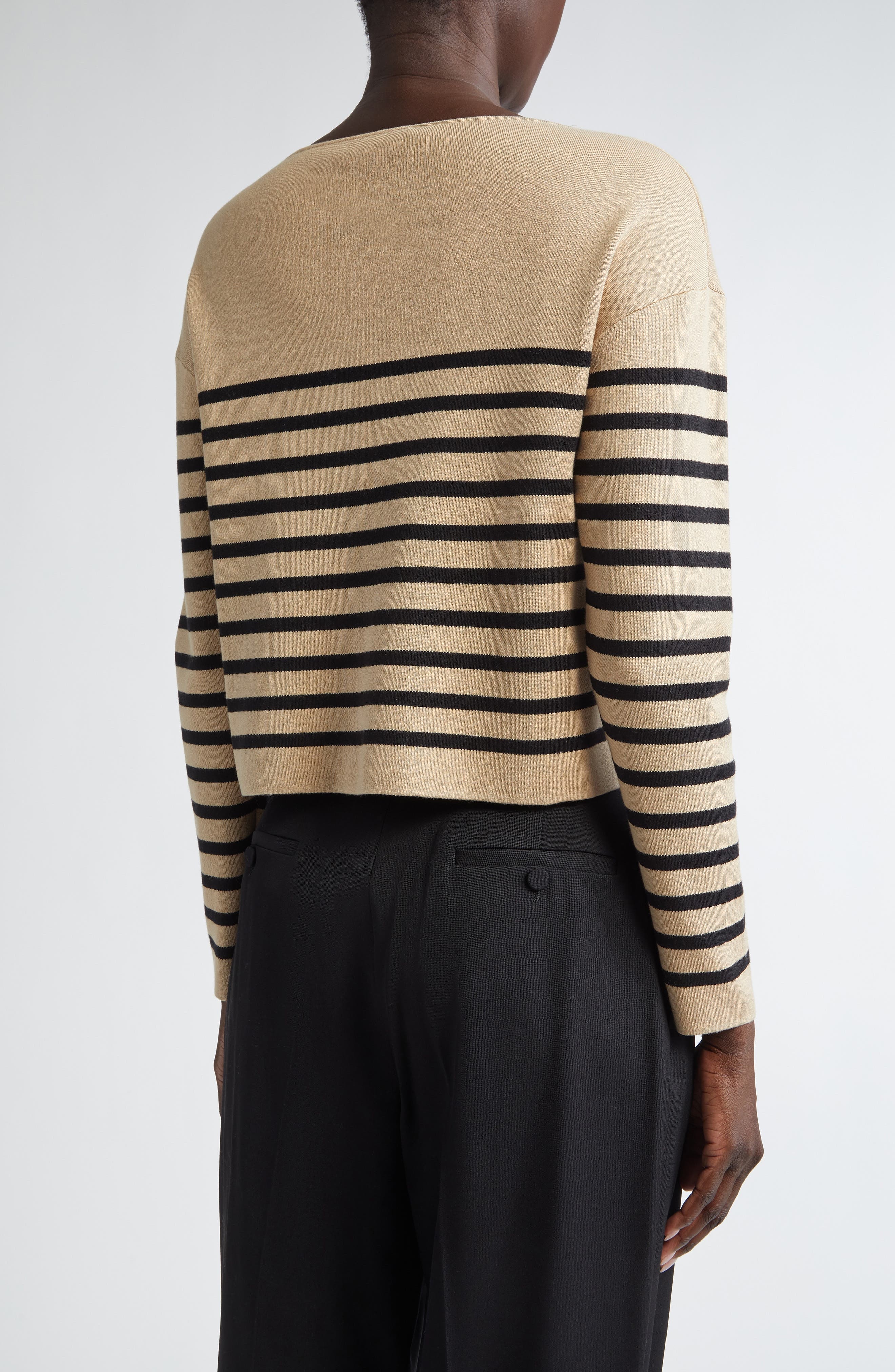 Altuzarra Ronnie Stripe Boatneck Silk & Cotton Sweater in Hazelwood/Black at Nordstrom - 3
