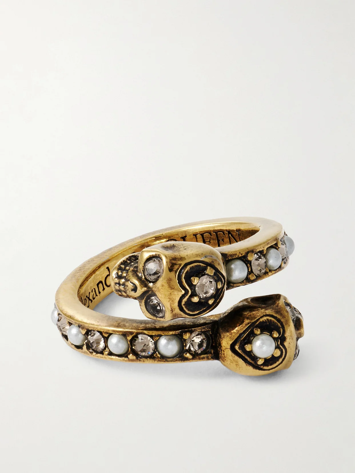 Wrapped Skull Gold-tone, Crystal And Faux Pearl Ring - 1