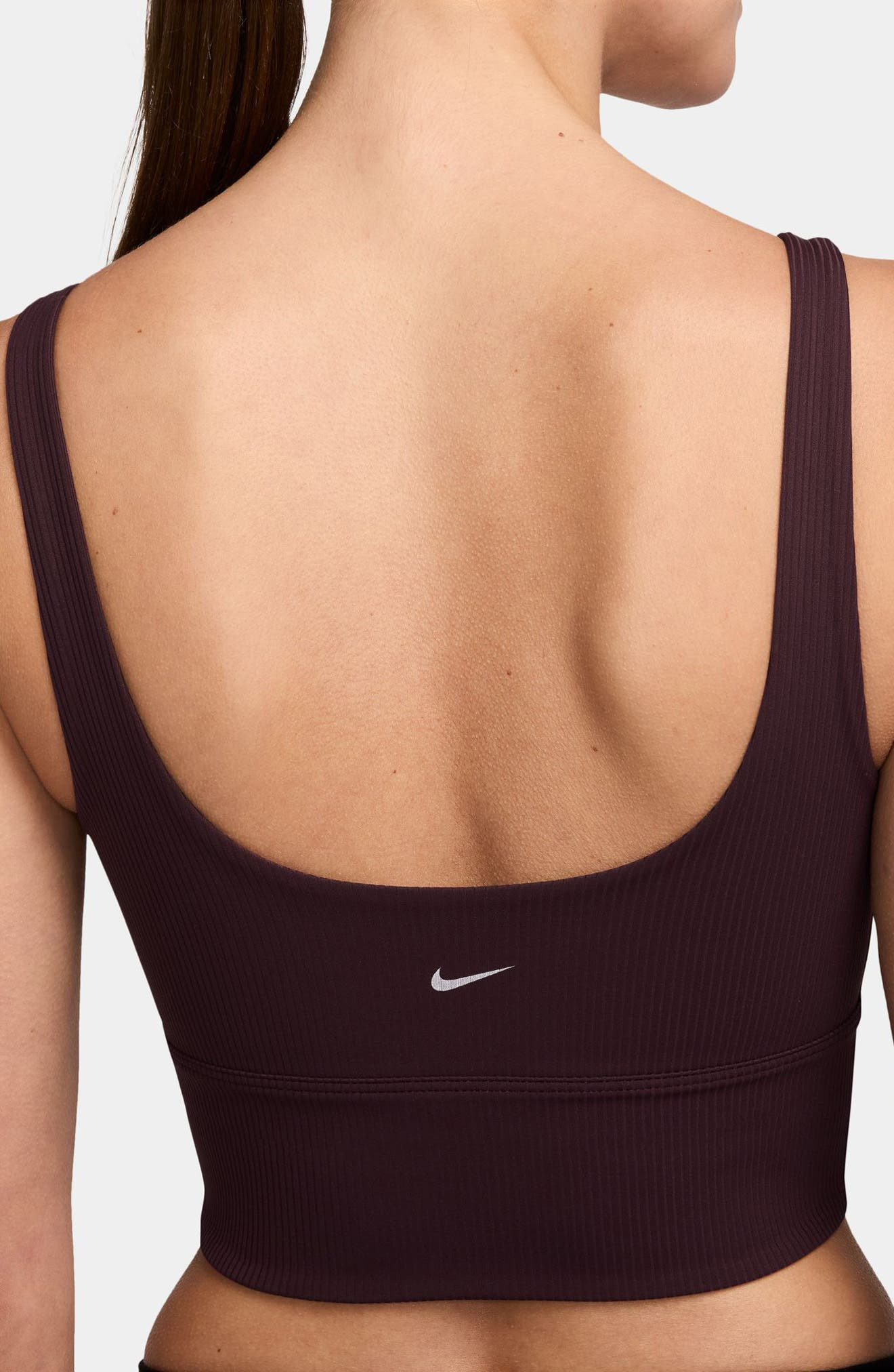 Nike Zenvy Rib Dri-FIT Longline Sports Bra in Burgundy Crush/White at Nordstrom - 3