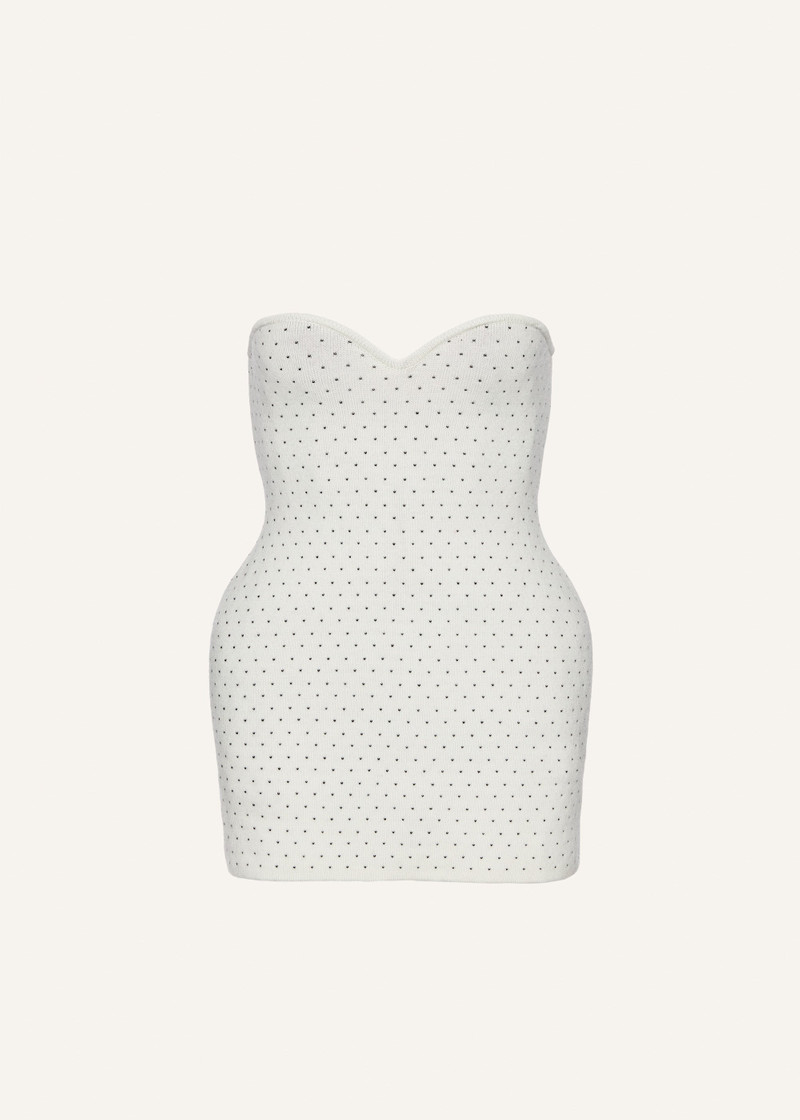 Strapless wool mini dress in cream dots 1