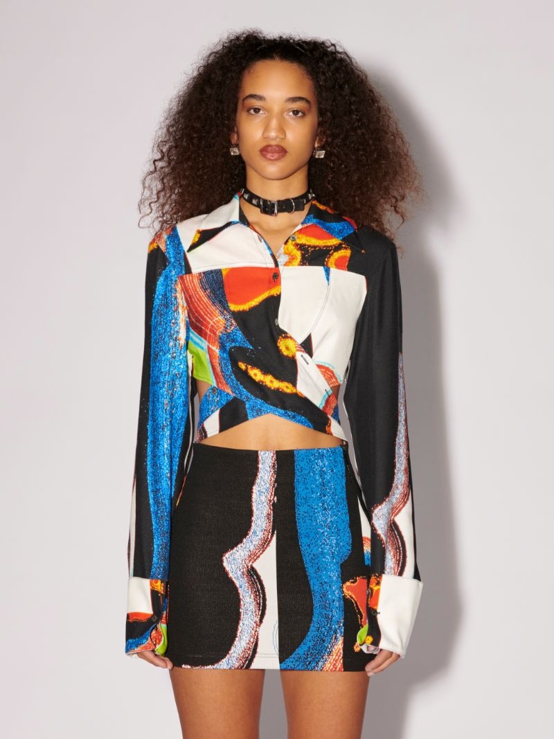 PRINTED WRAPPED CROP SHIRT - 3