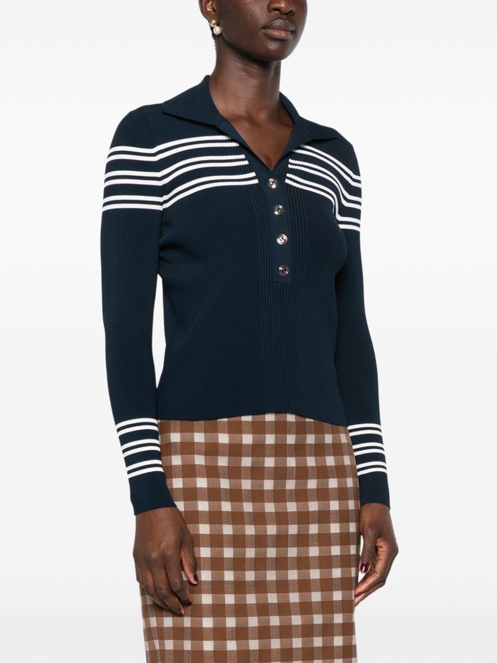 striped ribbed-knit polo top - 3