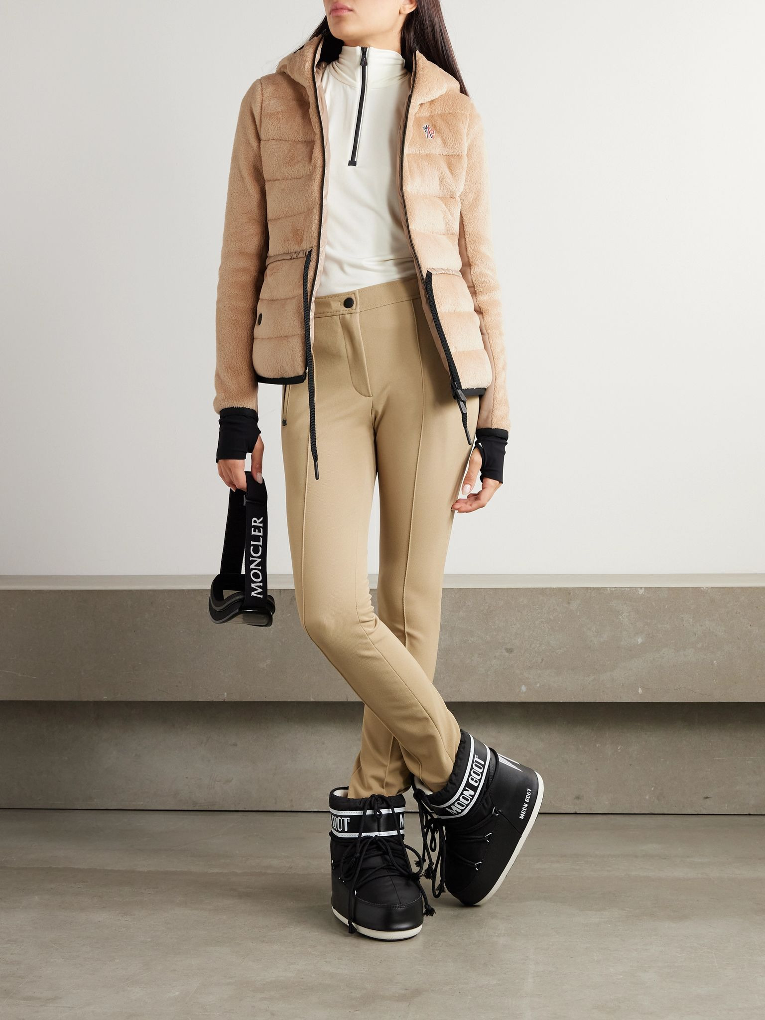 Fleece quilted hooded jacket Beige - 2
