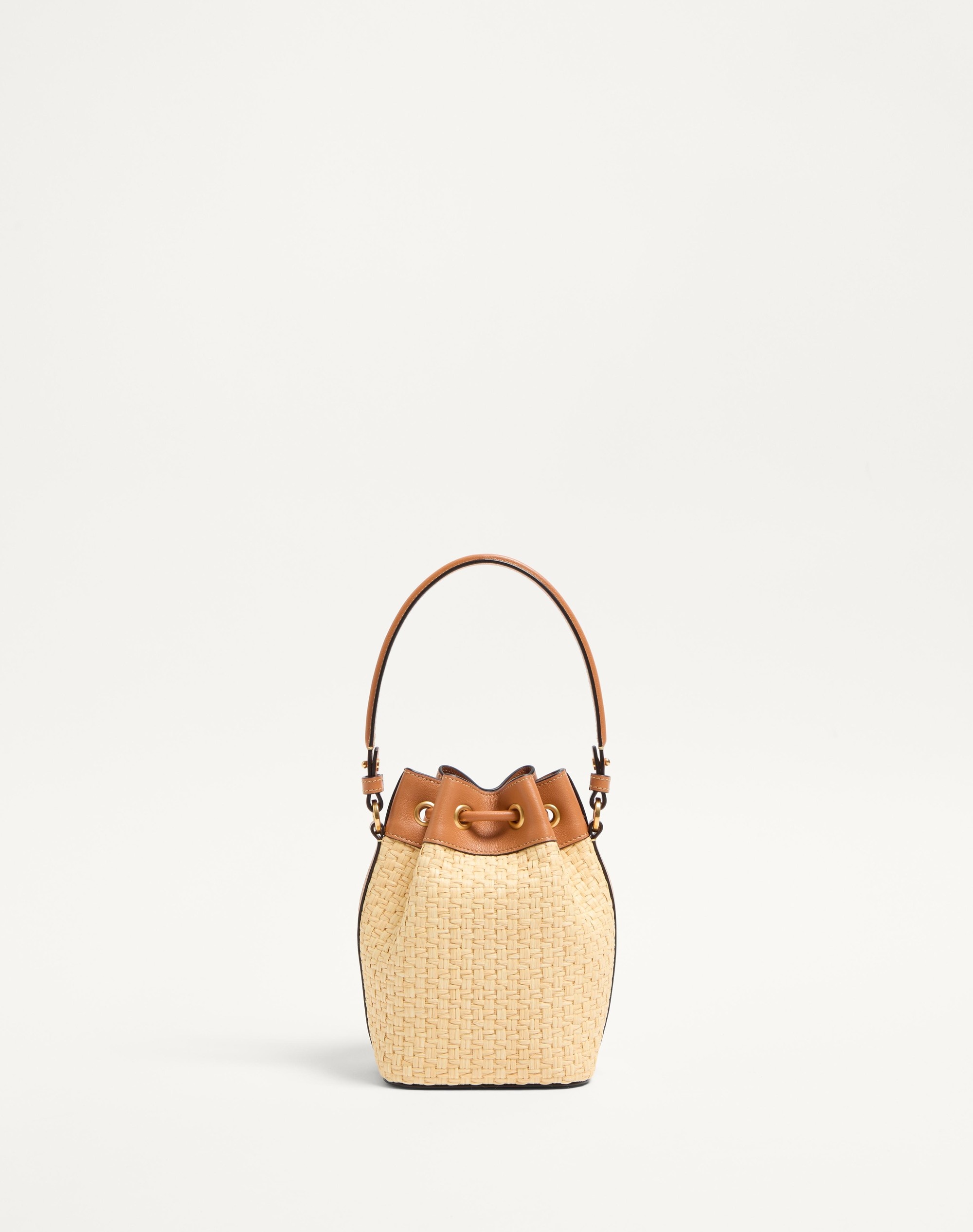 VLOGO SIGNATURE MINI BUCKET BAG IN SYNTHETIC RAFFIA WITH FLORAL EMBROIDERY - 4