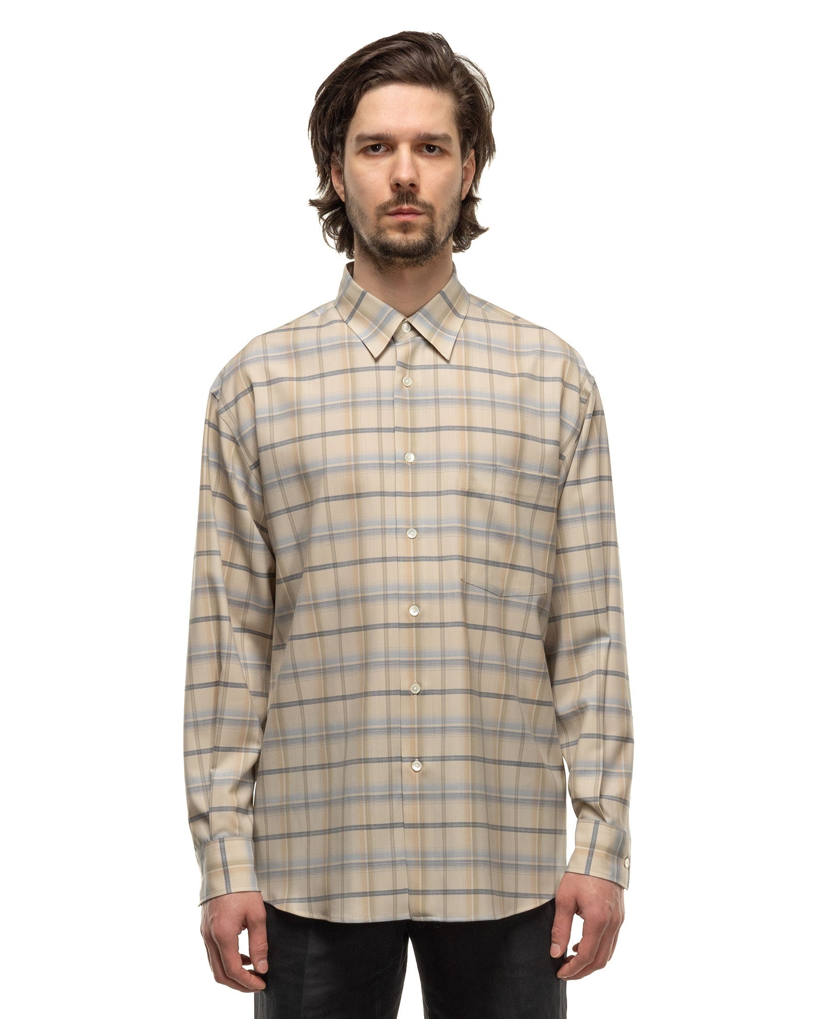 Super Light Wool Check Shirt Light Beige Check - 4