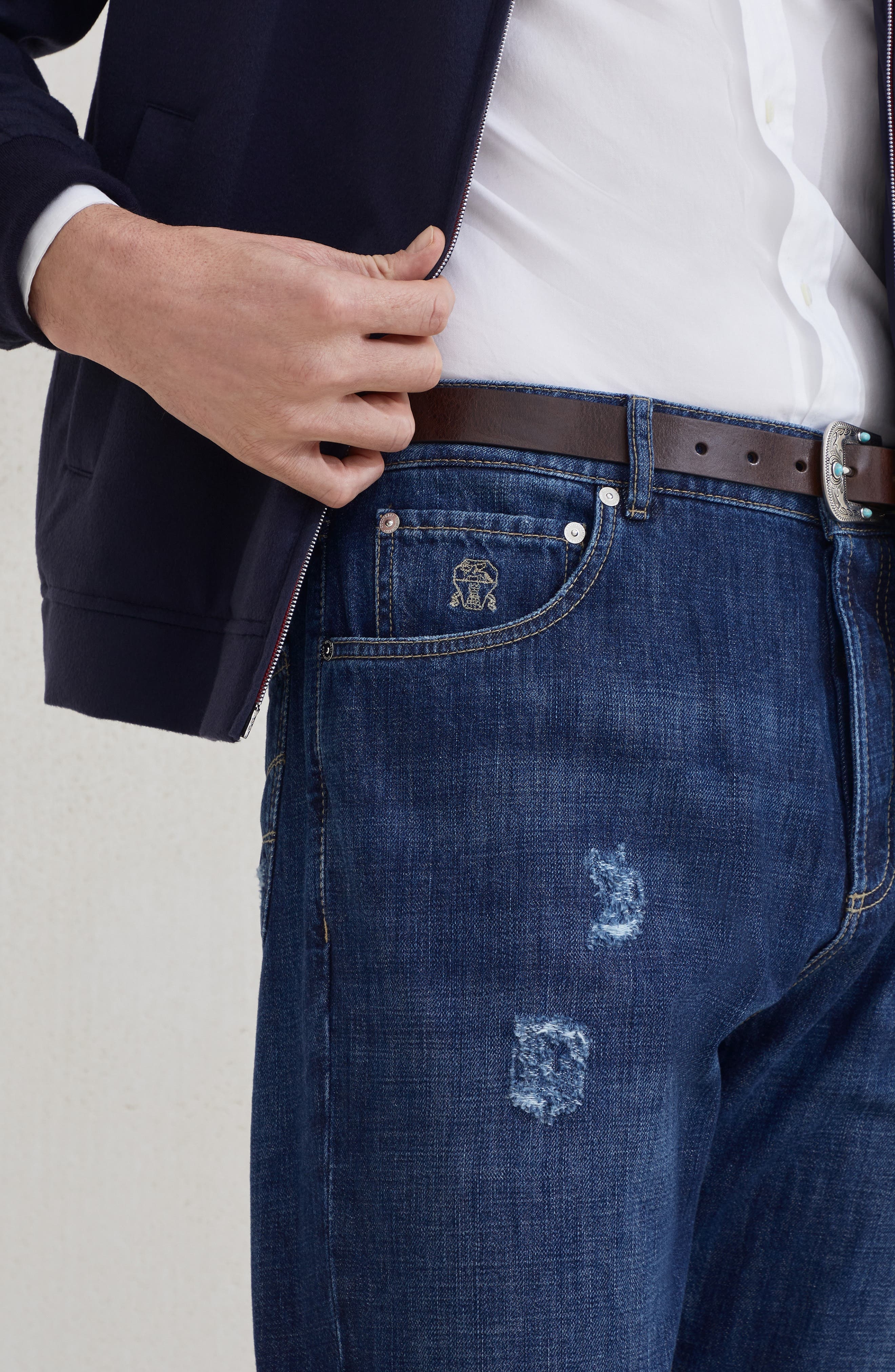 Brunello Cucinelli Leisure fit five-pocket trousers in Dark Denim at Nordstrom - 4