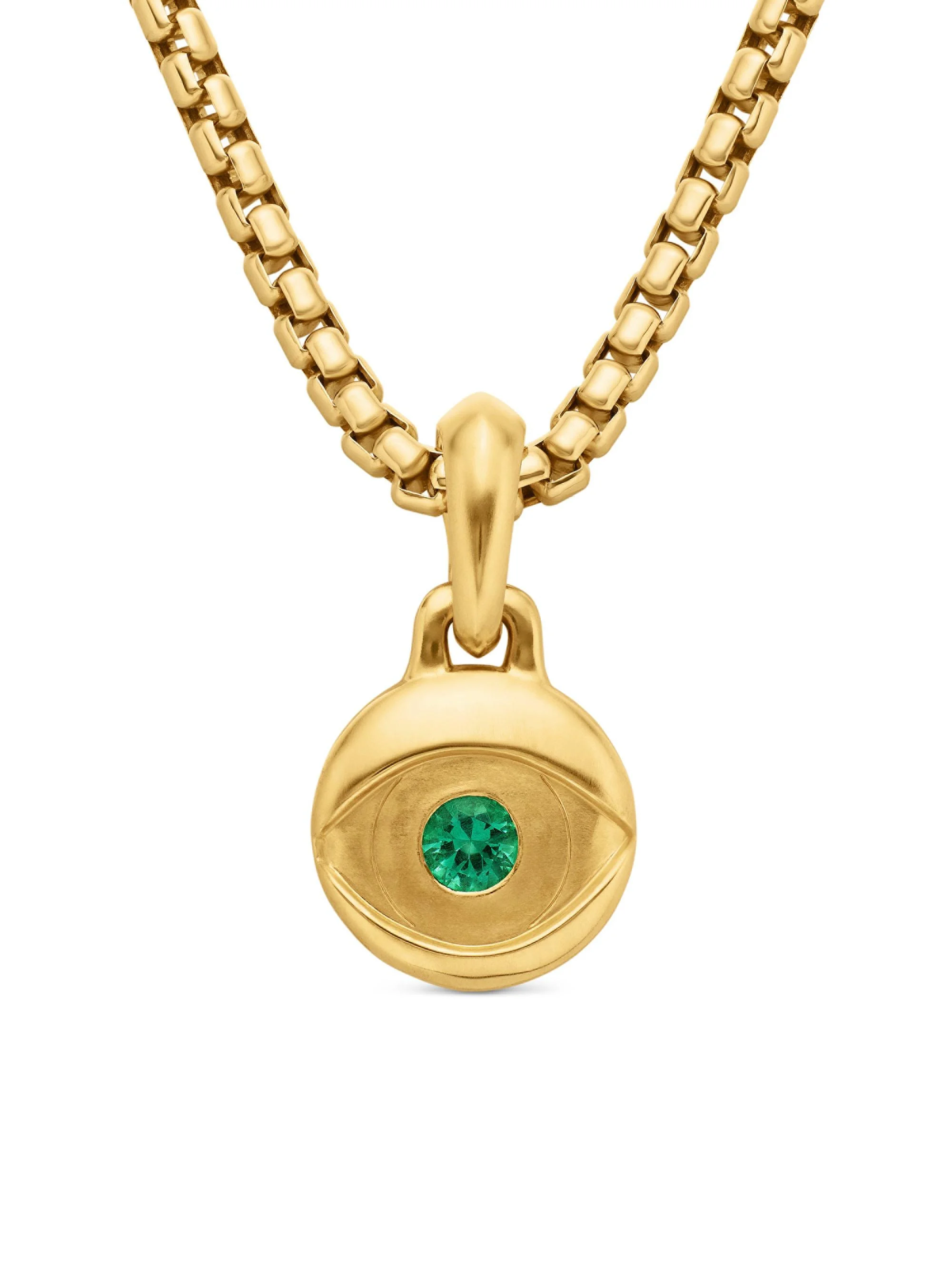 Men's Evil Eye Amulet in 18K Yellow Gold - Emerald - 1