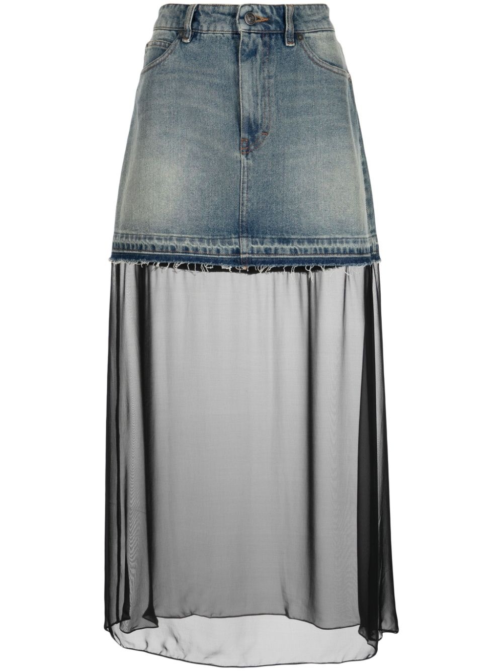 sheer-panel washed-denim skirt - 1