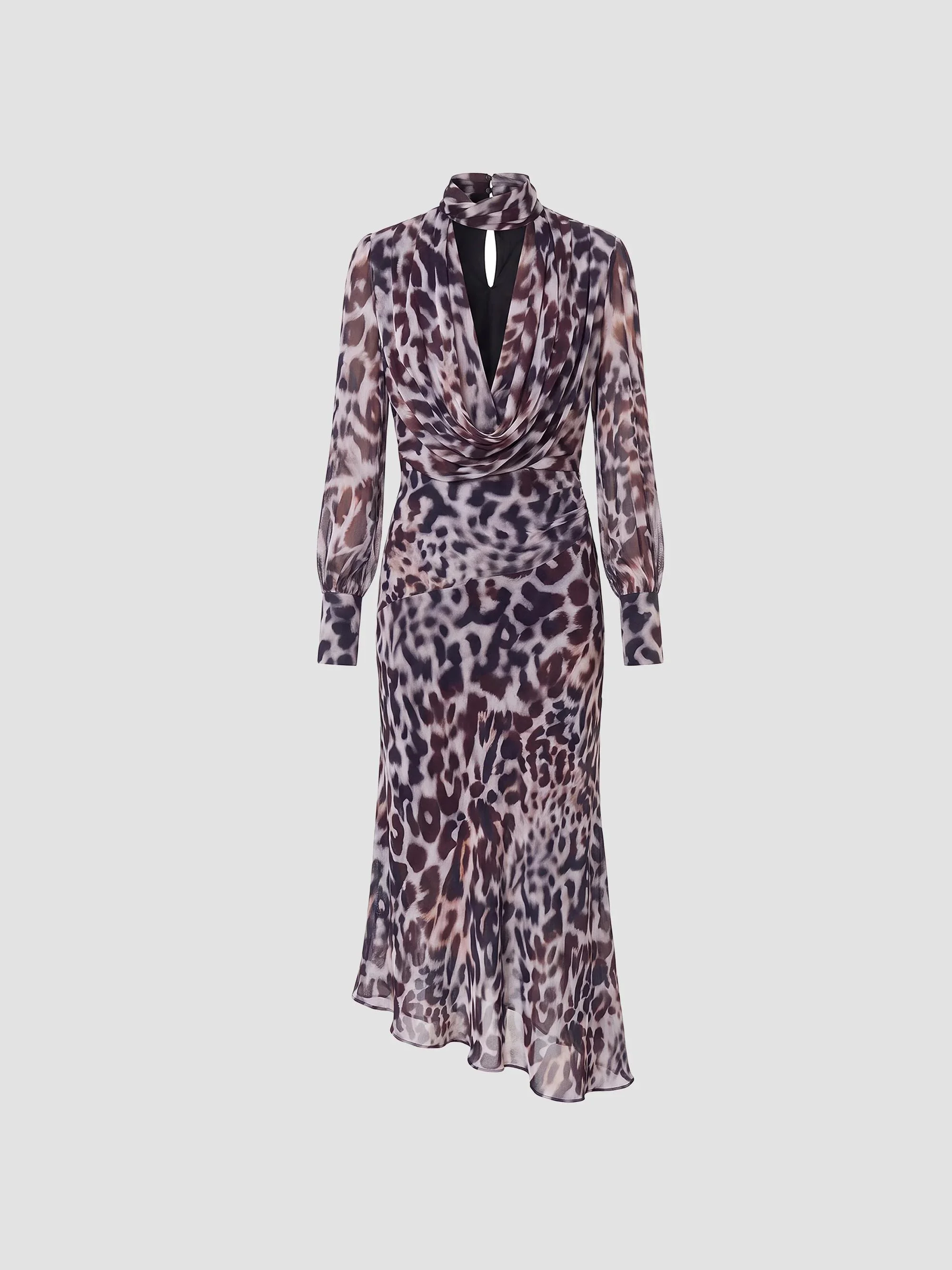 Women's Alessia Double-Layer Cowlneck Midi Dress - Bordeaux Leopard - 1