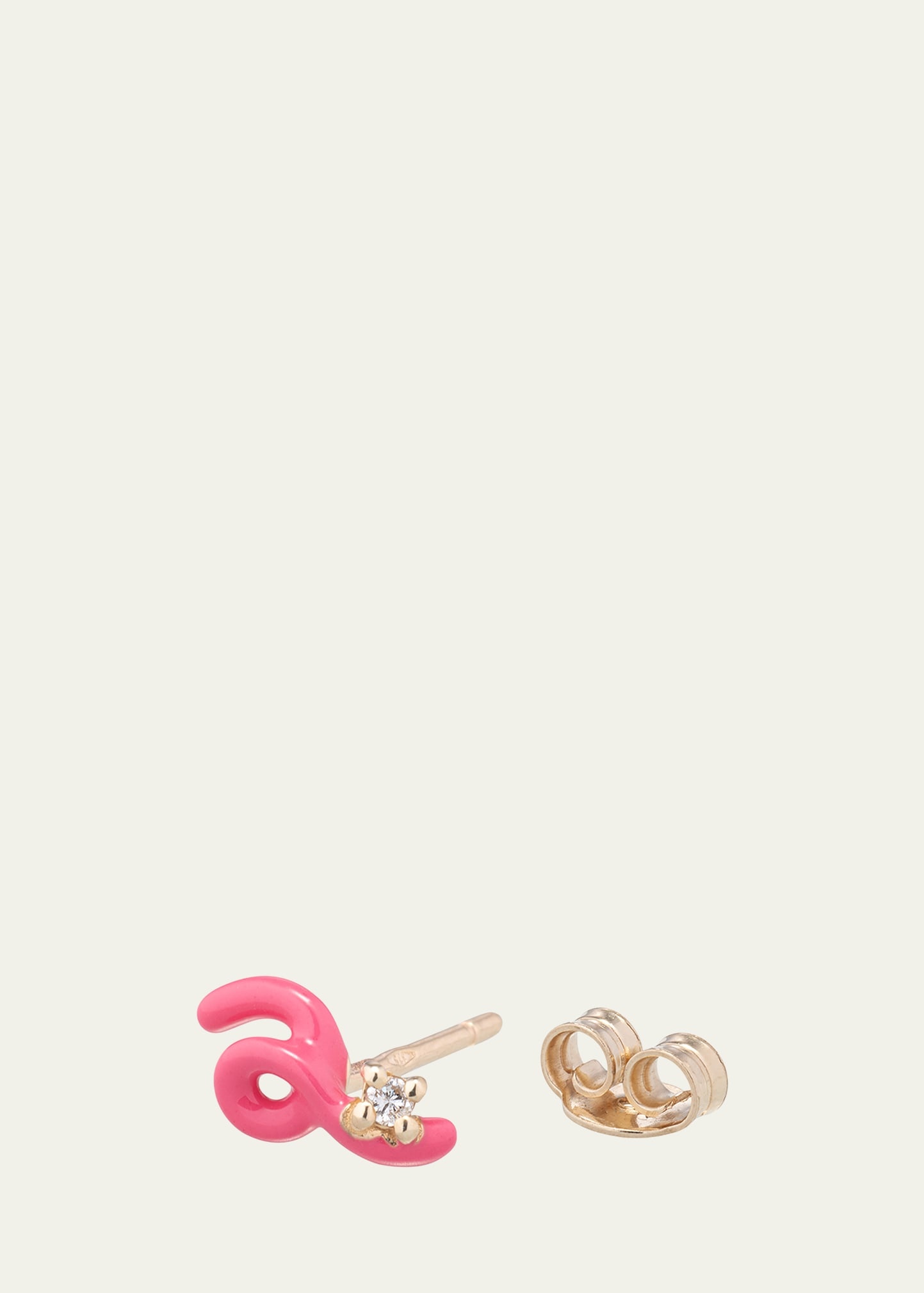 9K Yellow Gold and Pink Enameled Sterling Silver Diamond Mini Loop Earring, Single - 3