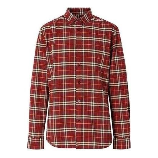 Men's Burberry Plaid Button Long Sleeves Shirt Red 80113981 - 1