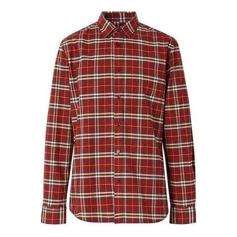 Men's Burberry Plaid Button Long Sleeves Shirt Red 80113981 - 1