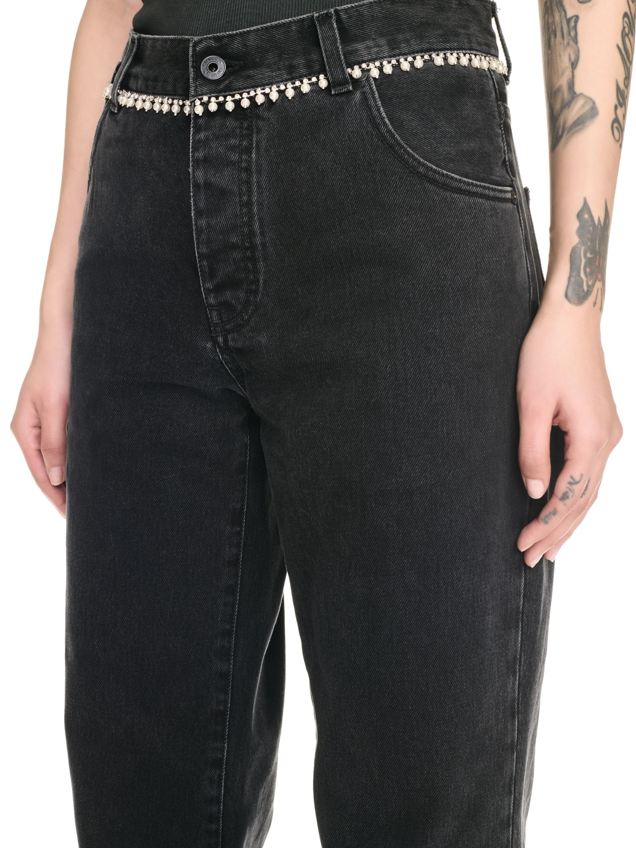 Embellished Wide Denim Pants - 5