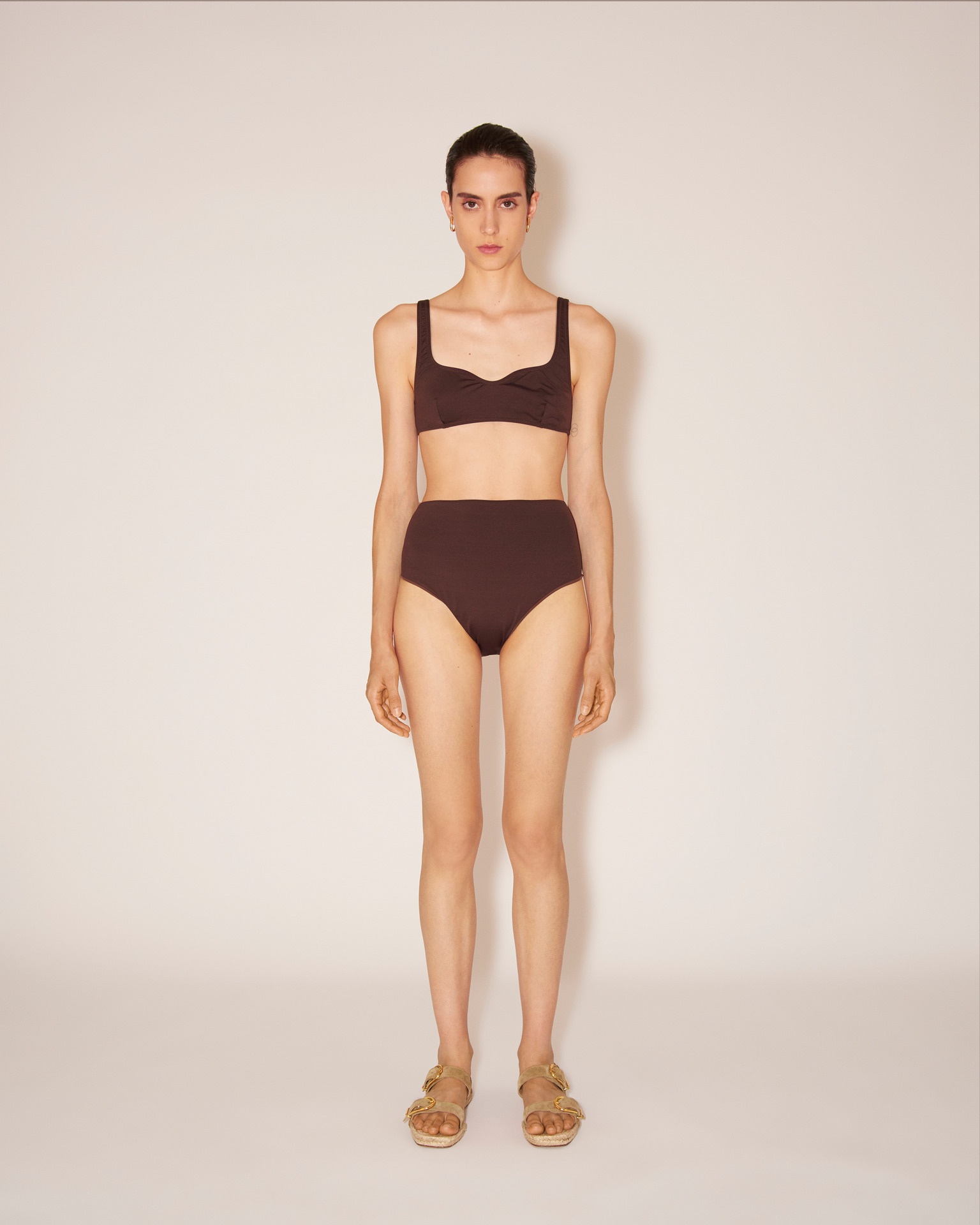 LONA - Matte-stretch bikini top - Brown - 2