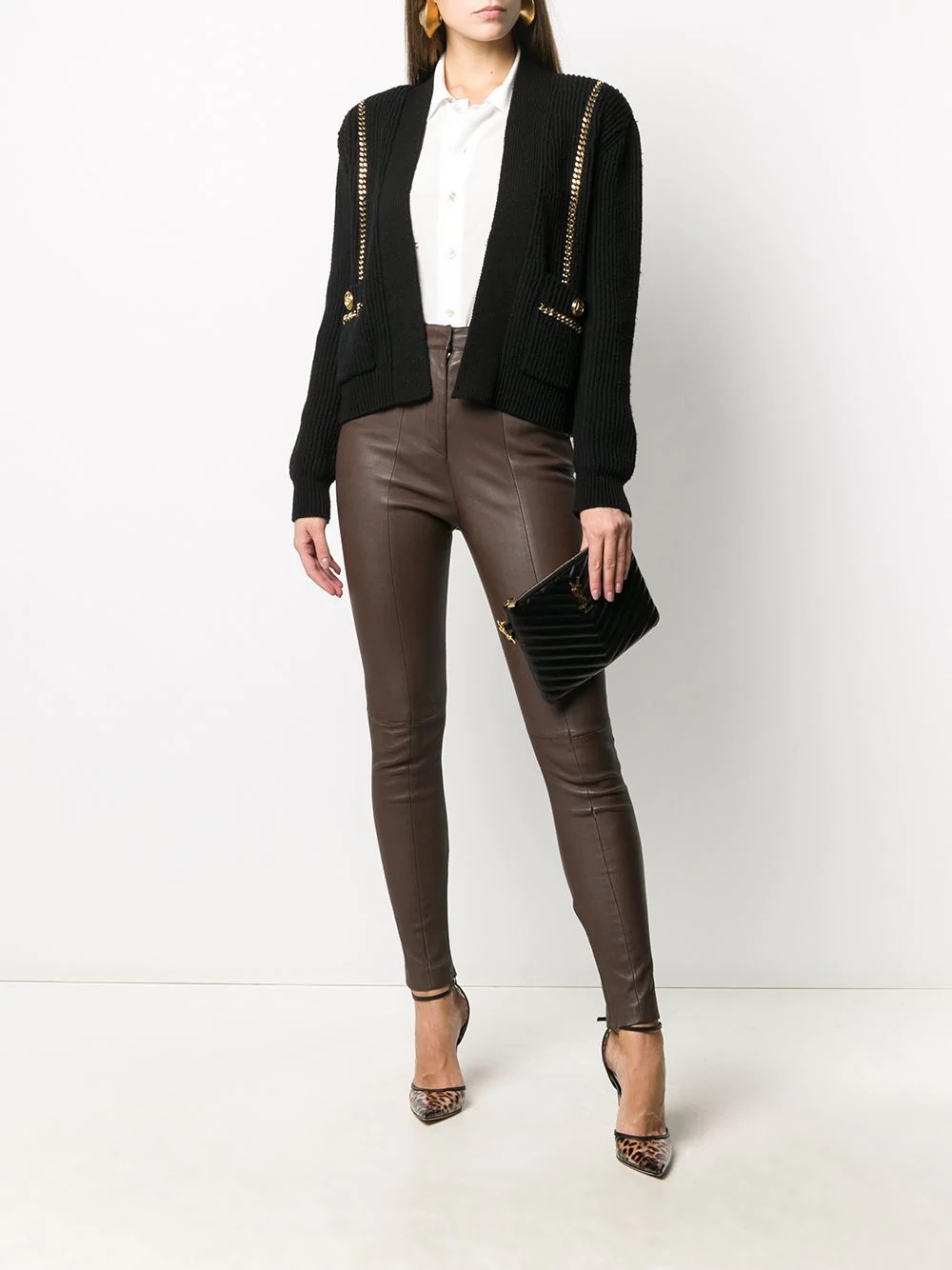 high-waisted leather skinny trousers - 2