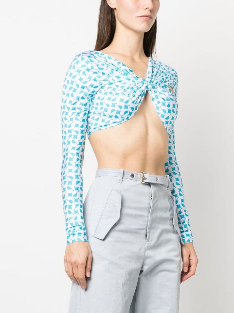 patterned ruched cropped top - 3