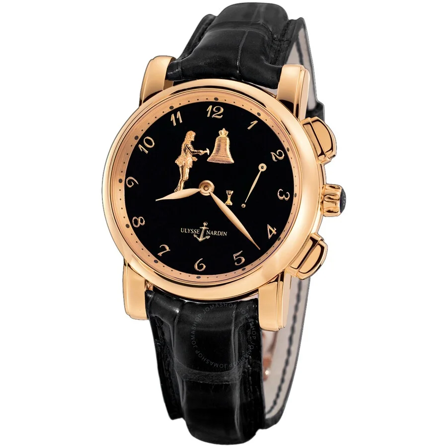Ulysse Nardin Hour Striker Black Dial 18kt Rose Gold Black Leather Men's Watch 6106-103-E2 - 1