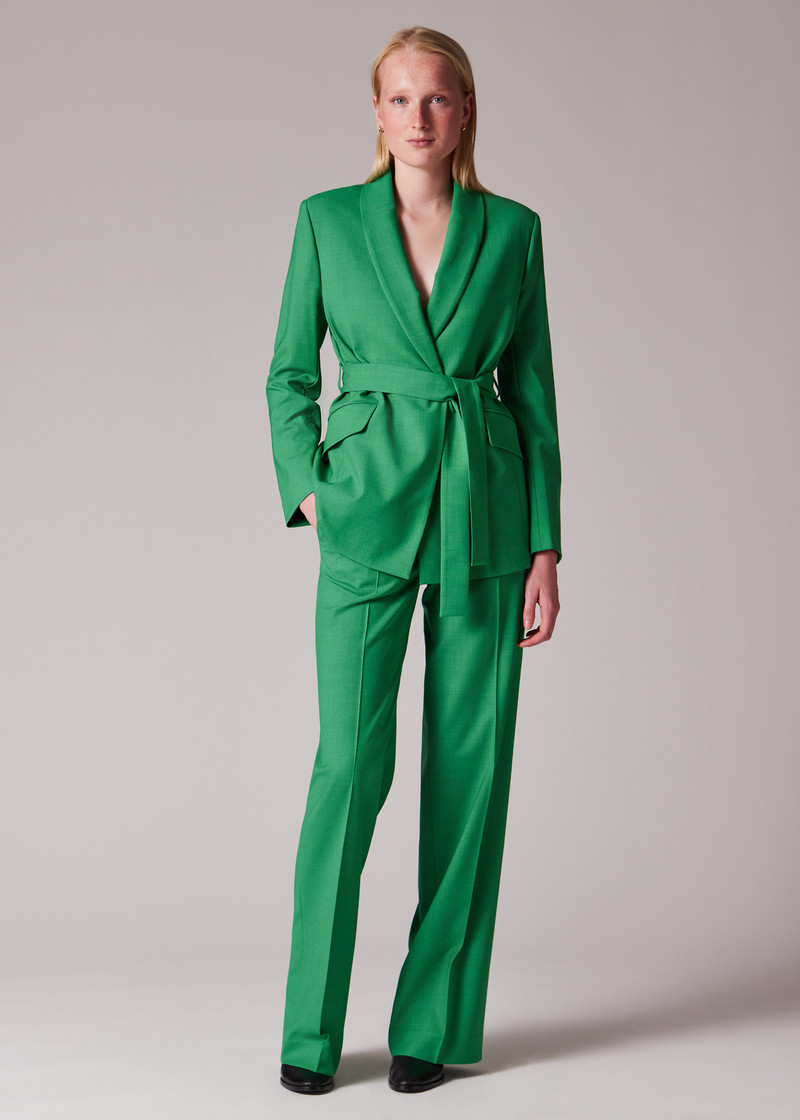 Women's Green Wool-Blend Wide-Leg Trousers 4