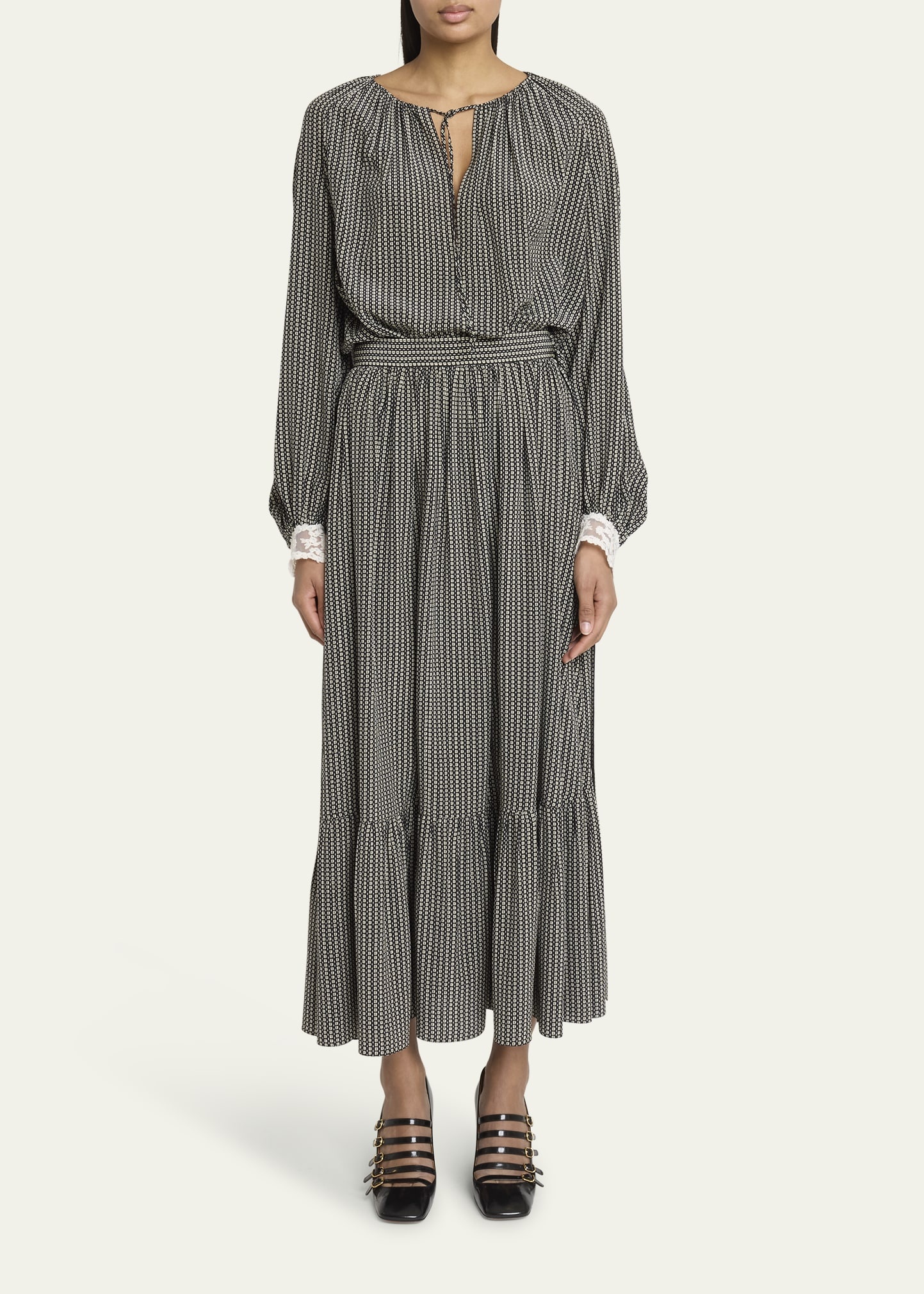 Micro Check Silk Long-Sleeve Blouse - 2