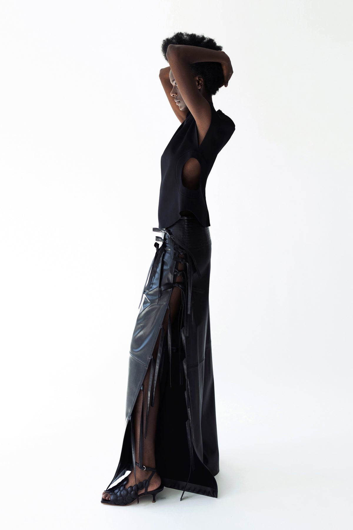 WIDE LEG PANTS WITH SIDE TIES BLACK - 12