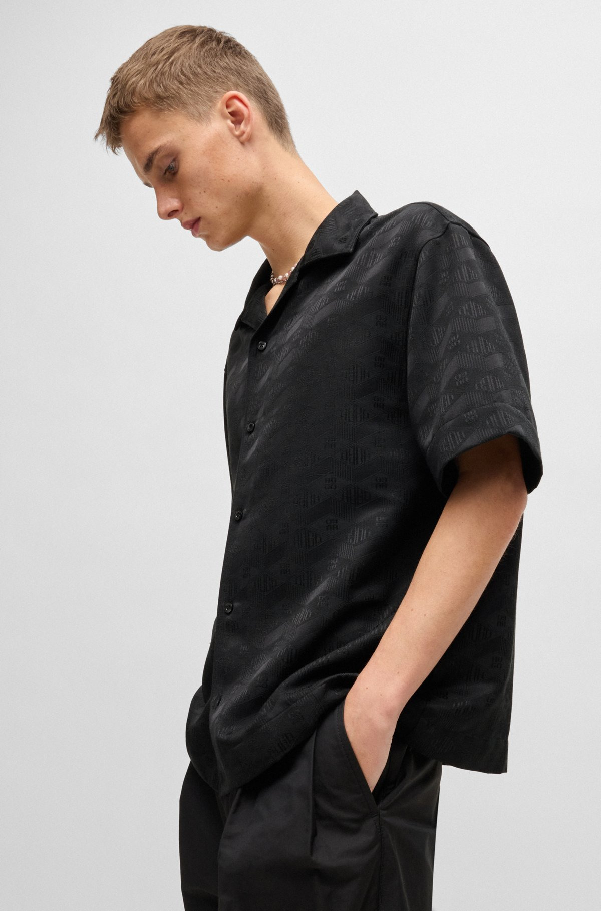 OVERSIZE-FIT SHIRT IN GEOMETRIC-LOGO JACQUARD - 6