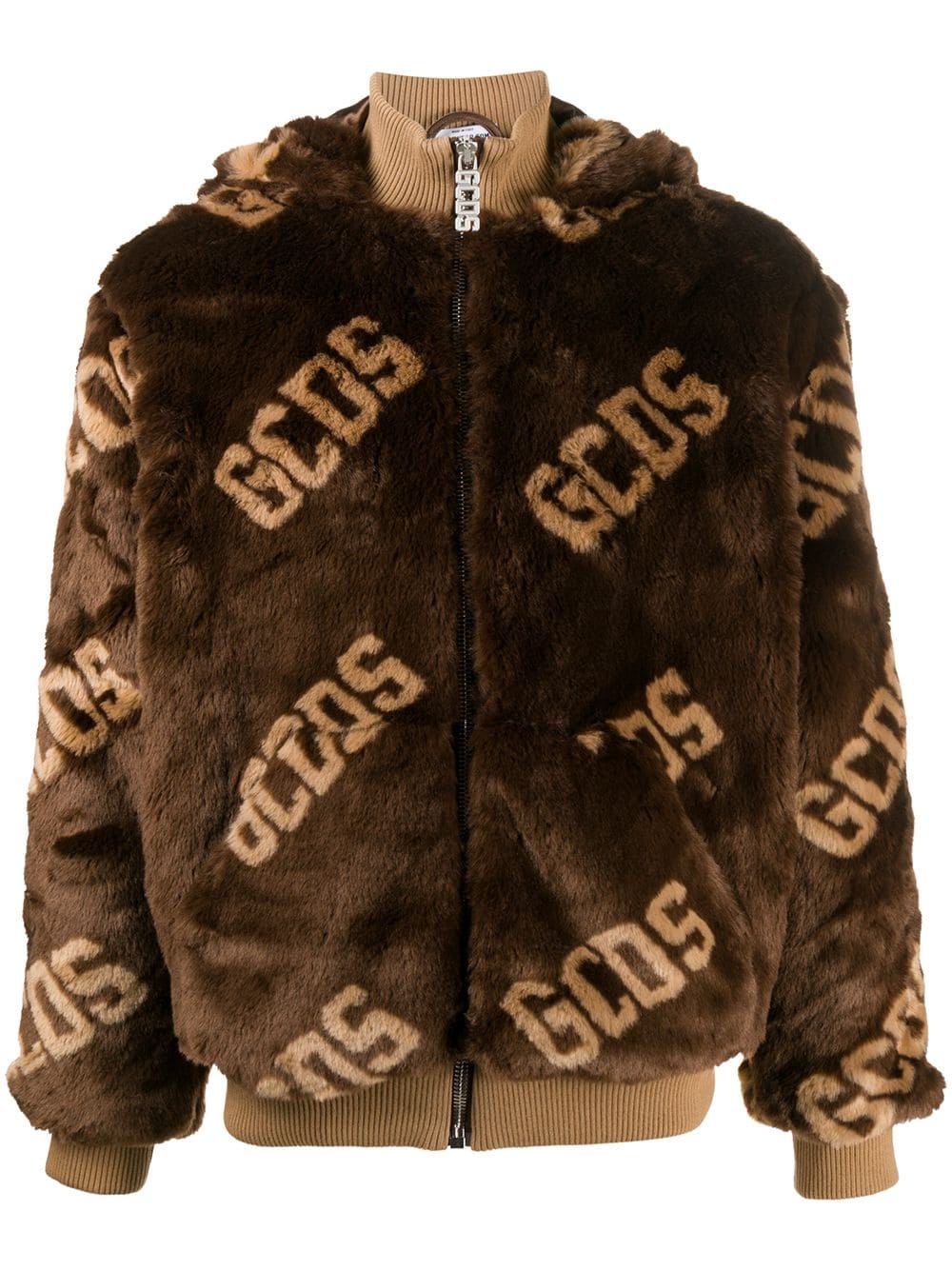 faux fur logo jacket - 1