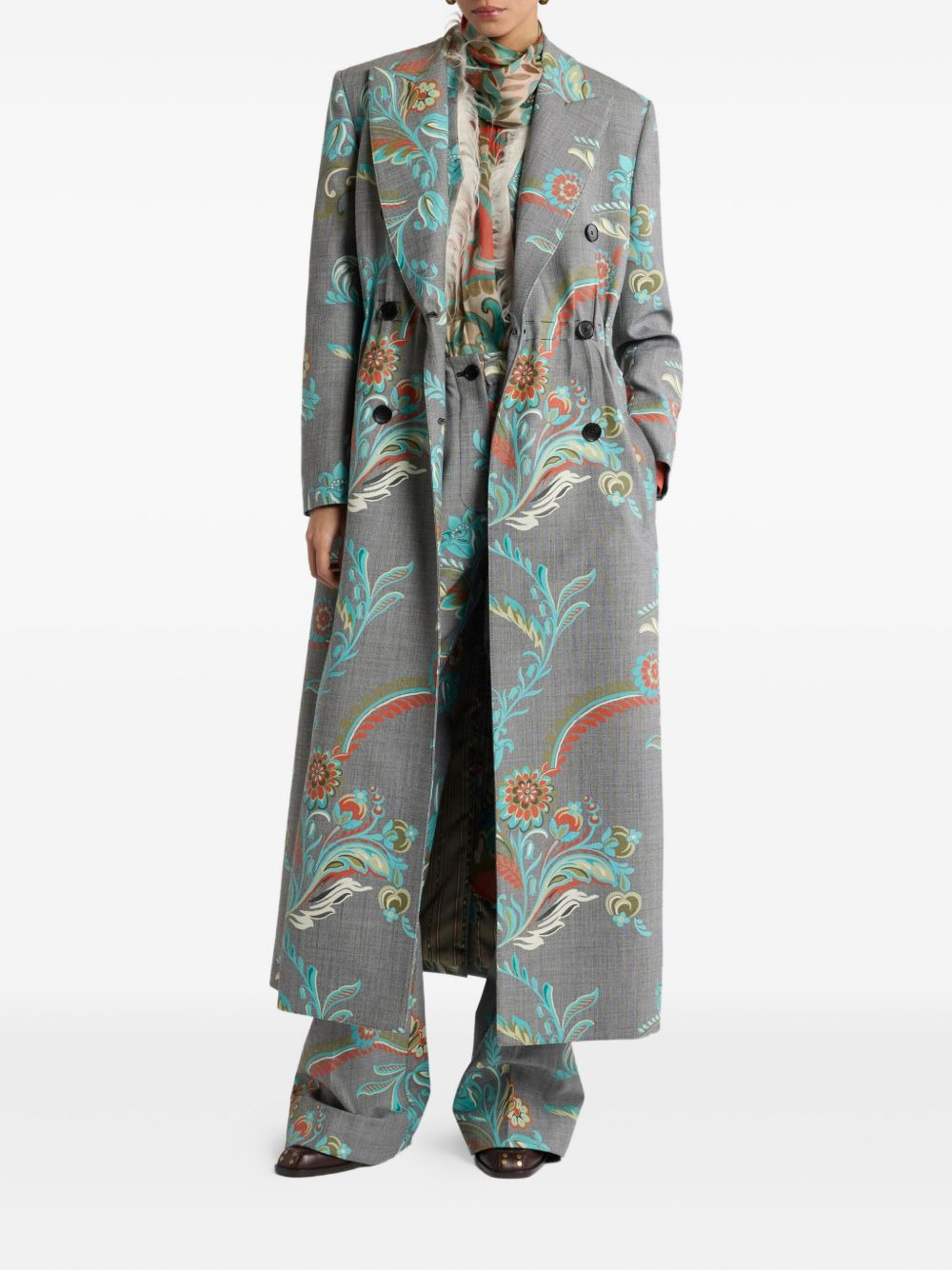daffodil-print double-breasted coat - 2