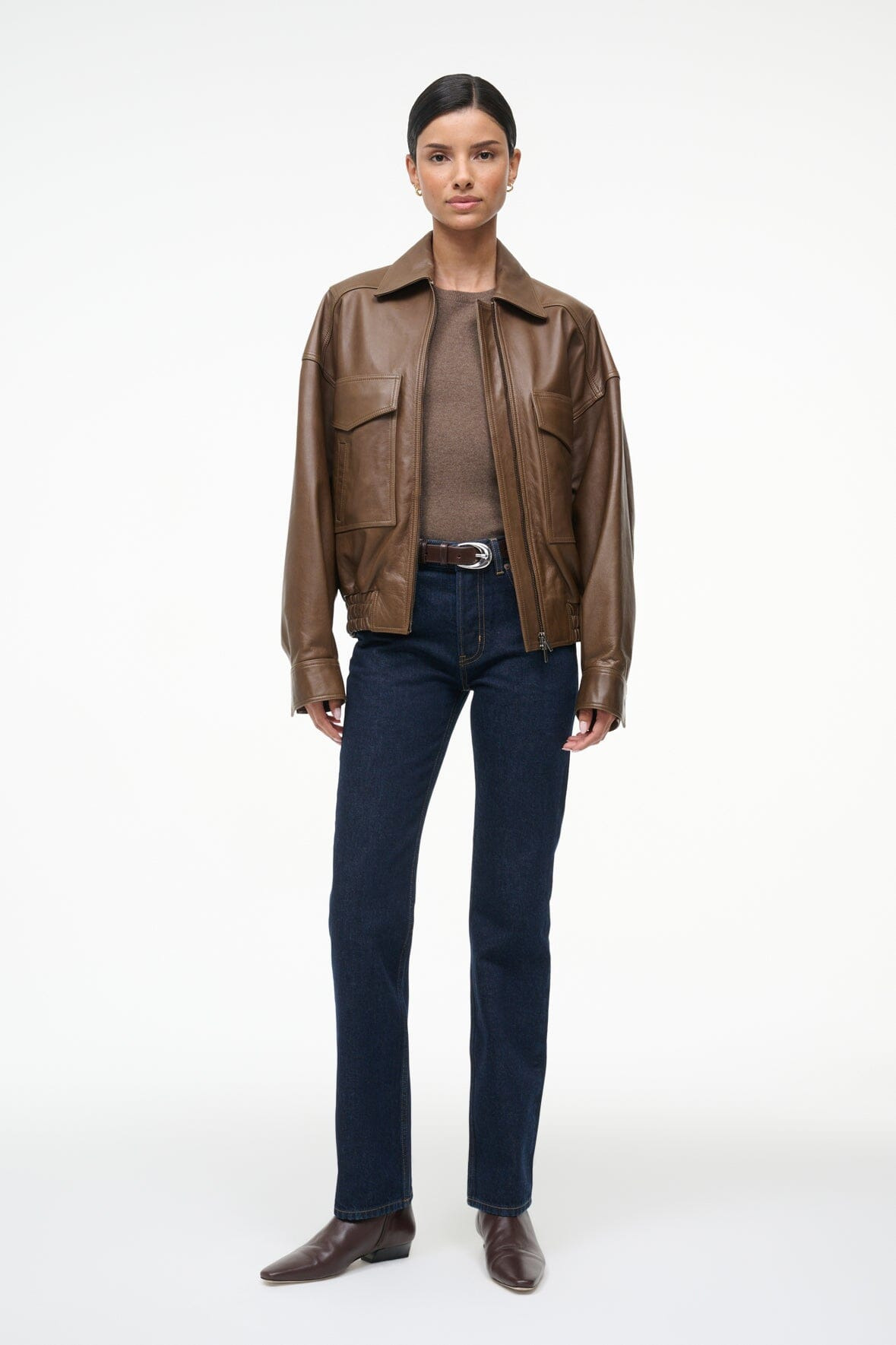 STAUD EUGENE LEATHER JACKET TRUFFLE - 2