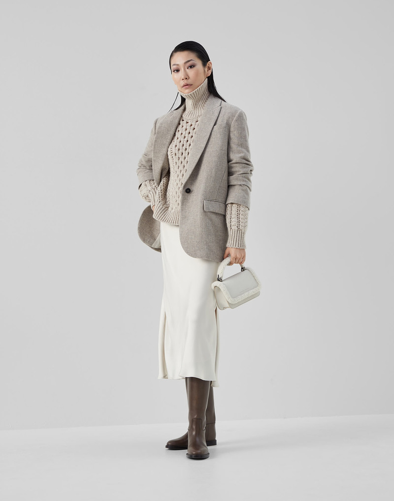 Dazzling Irish Cables turtleneck sweater in cashmere Feather yarn 5