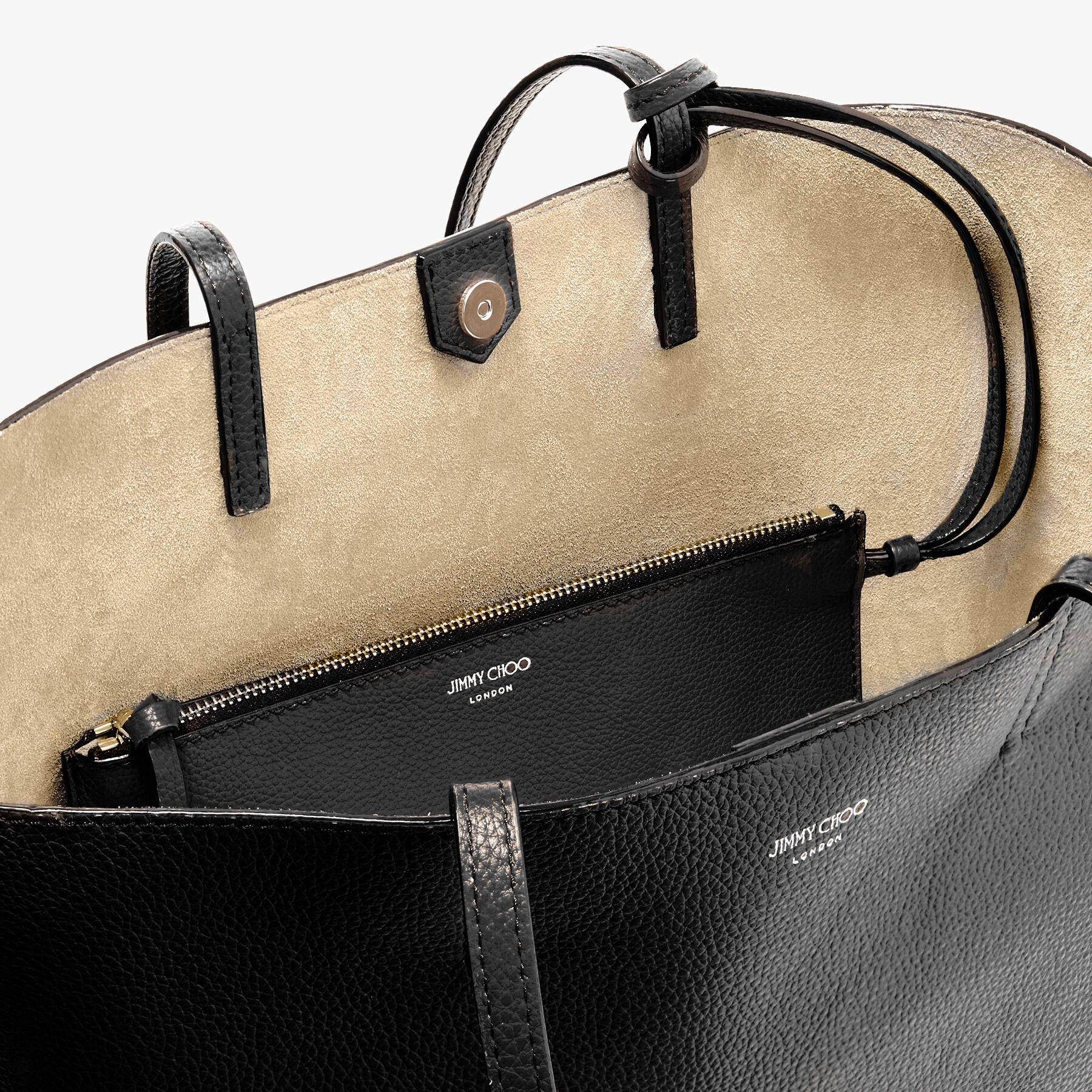 Nine2Five E/W
Black Grained Calf Leather Tote Handbag with JC Emblem - 3