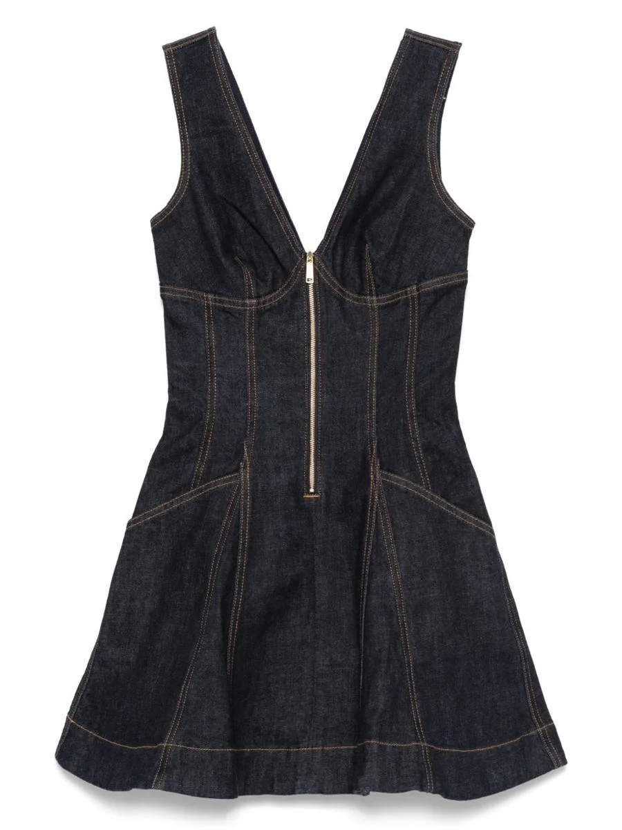 Self-Portrait Short Denim Dress With Zip - 1