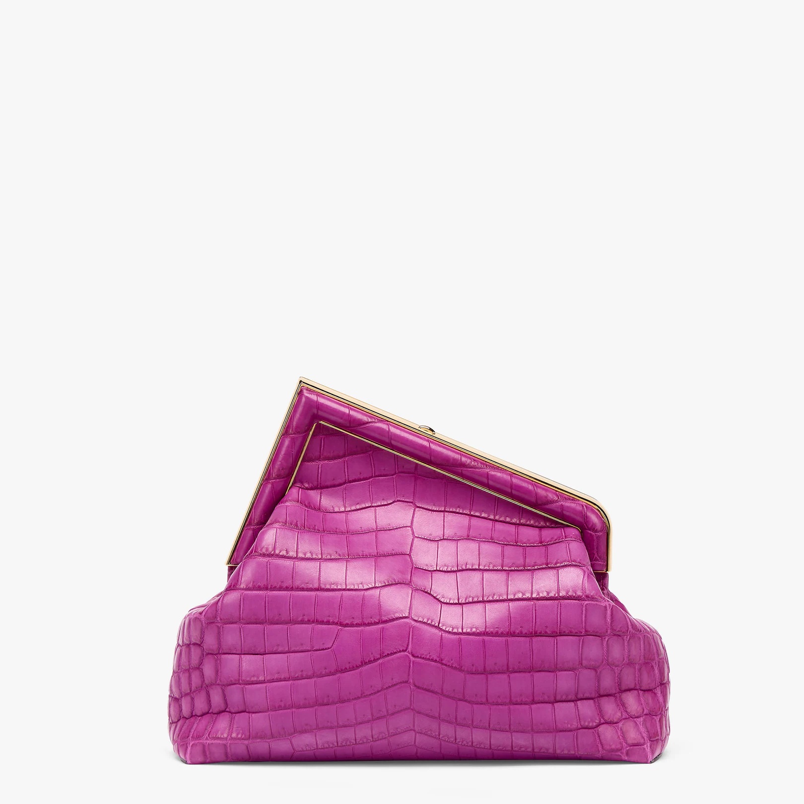 Medium Fendi First bag in exquisite purple crocodile leather with an oversized F metal clasp with to - 3