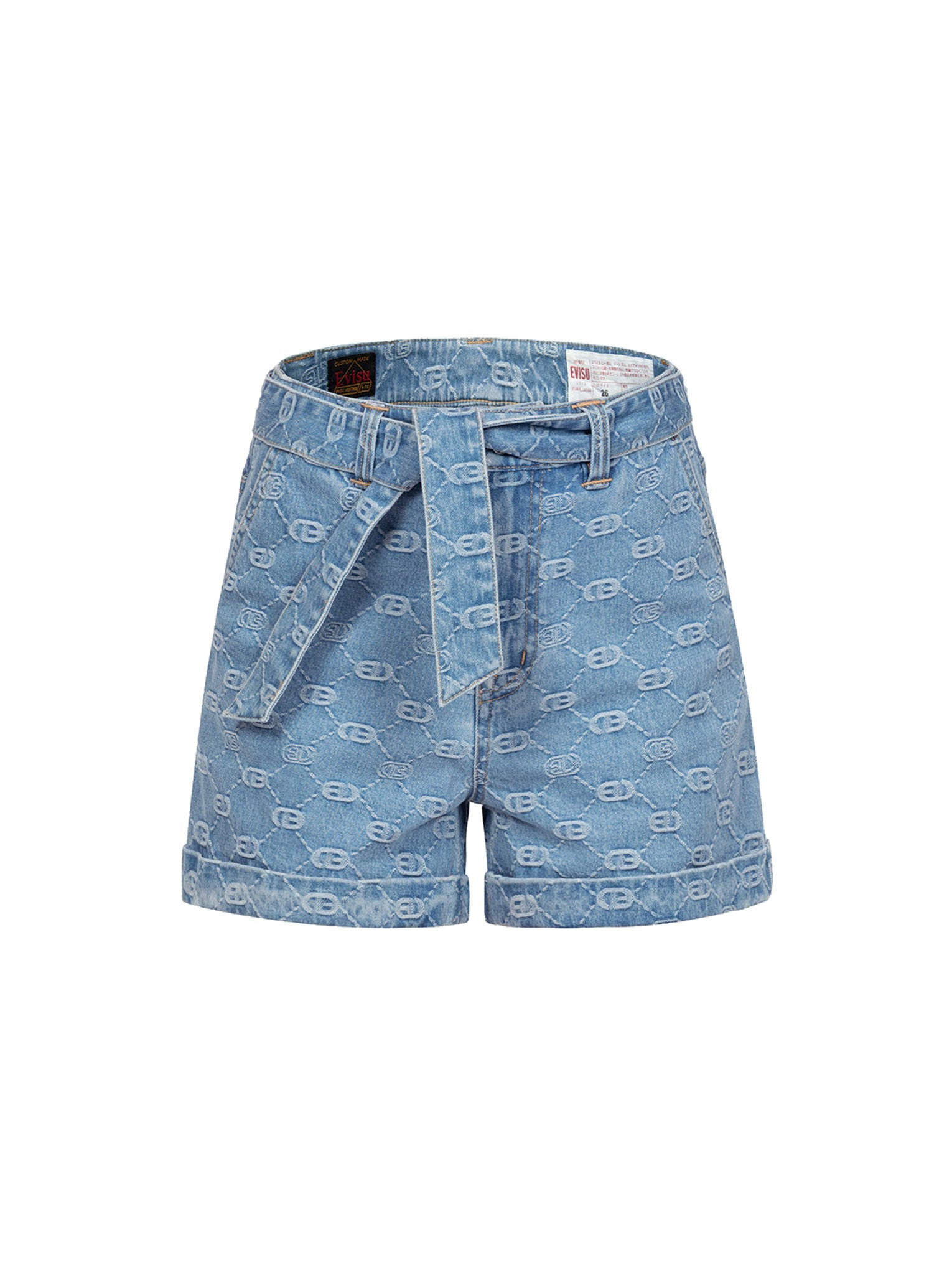 ALLOVER LOGO WITH PINK DIAMOND-IRONING SEAGULL LOOSE FIT DENIM SHORTS - 13