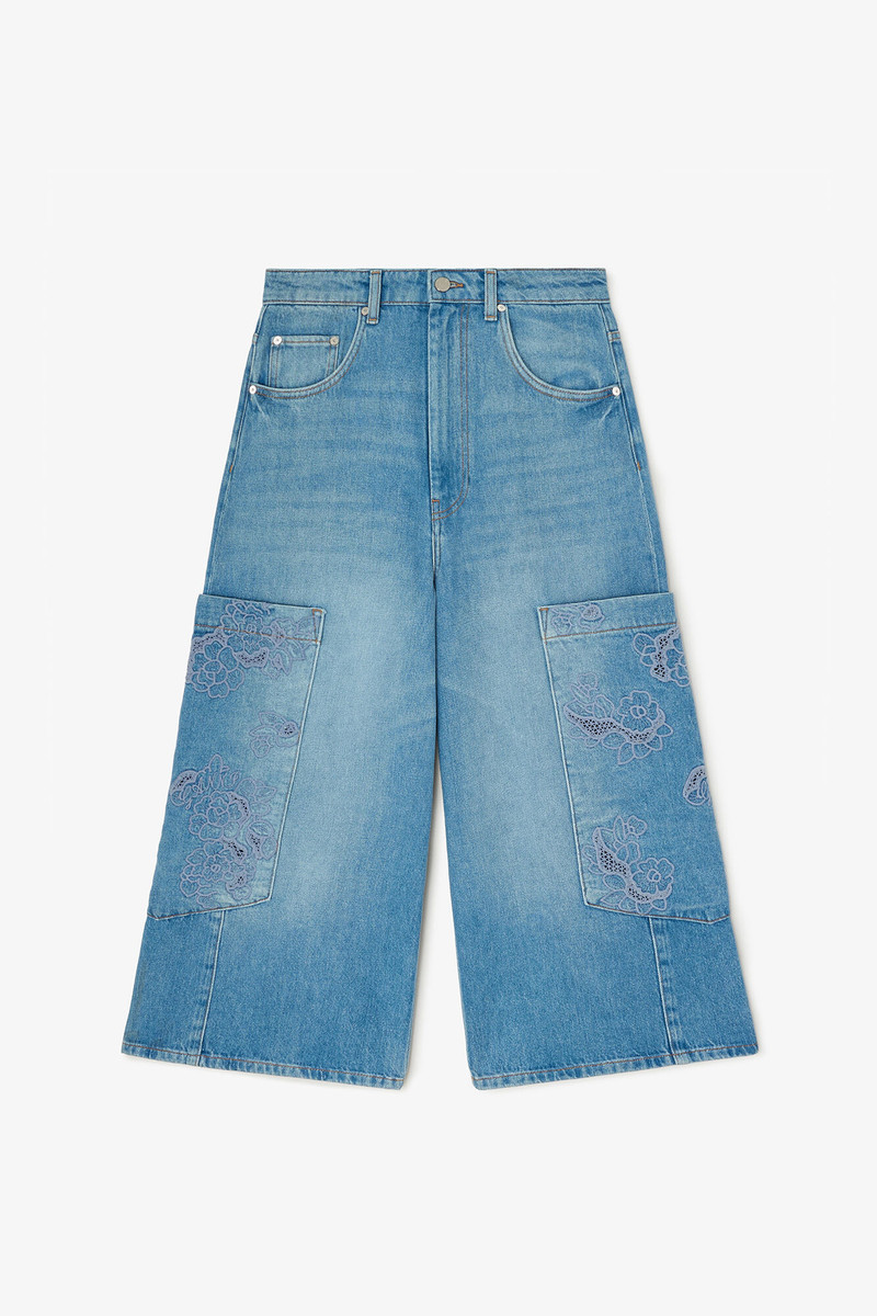CROPPED CARGO JEANS IN BLUE DENIM 1