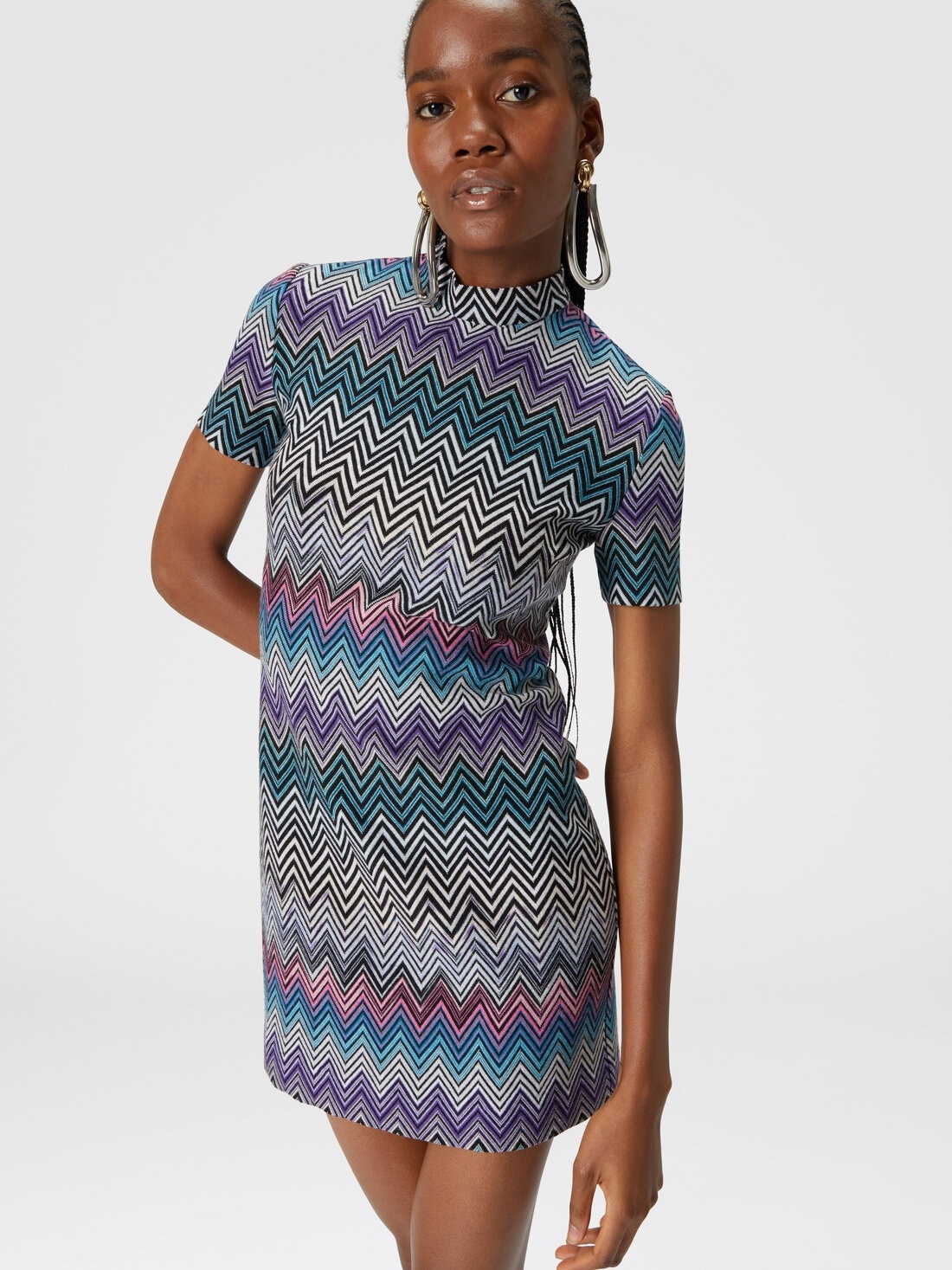 Short-sleeved mini-dress in zigzag wool - 4