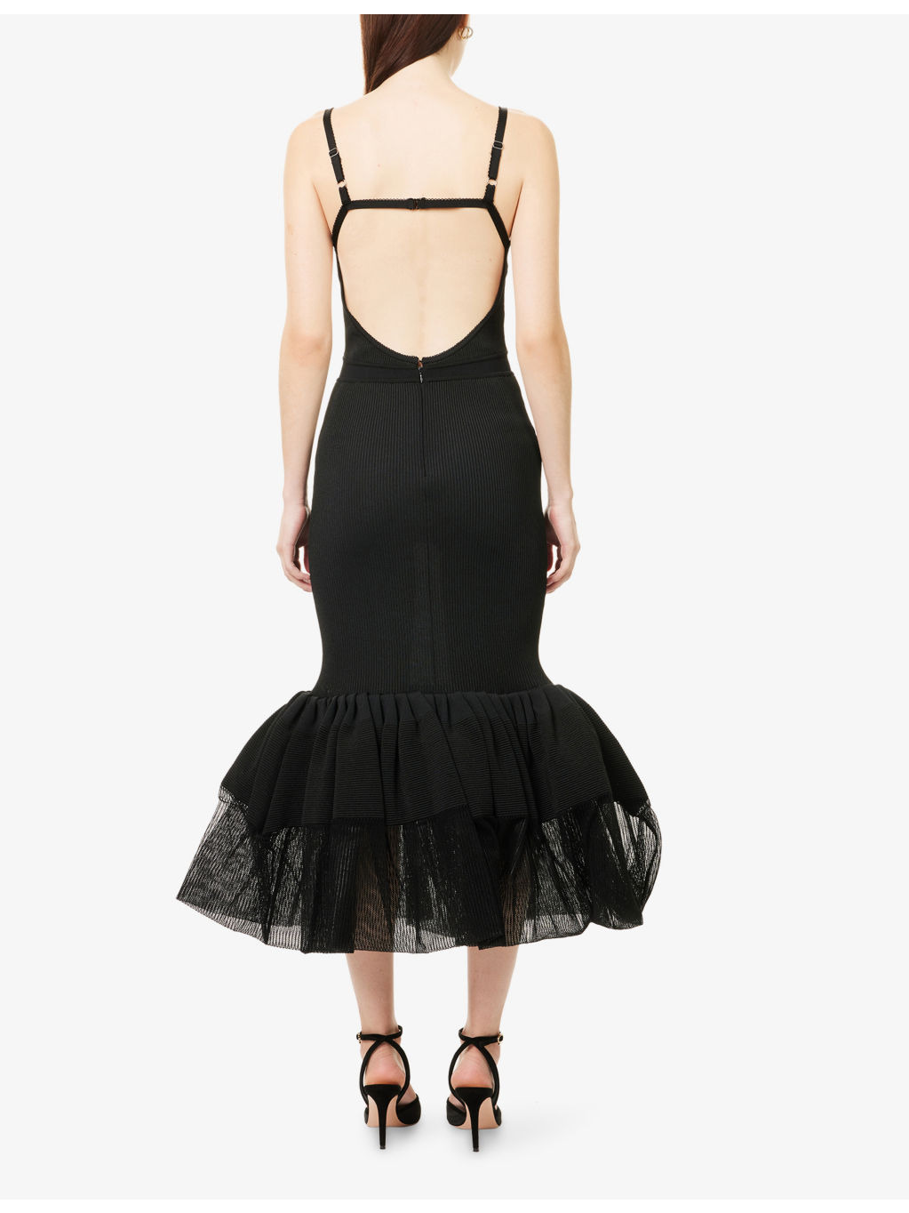 Ruffled Shoulder-Straps Knitted Maxi Dress - 4