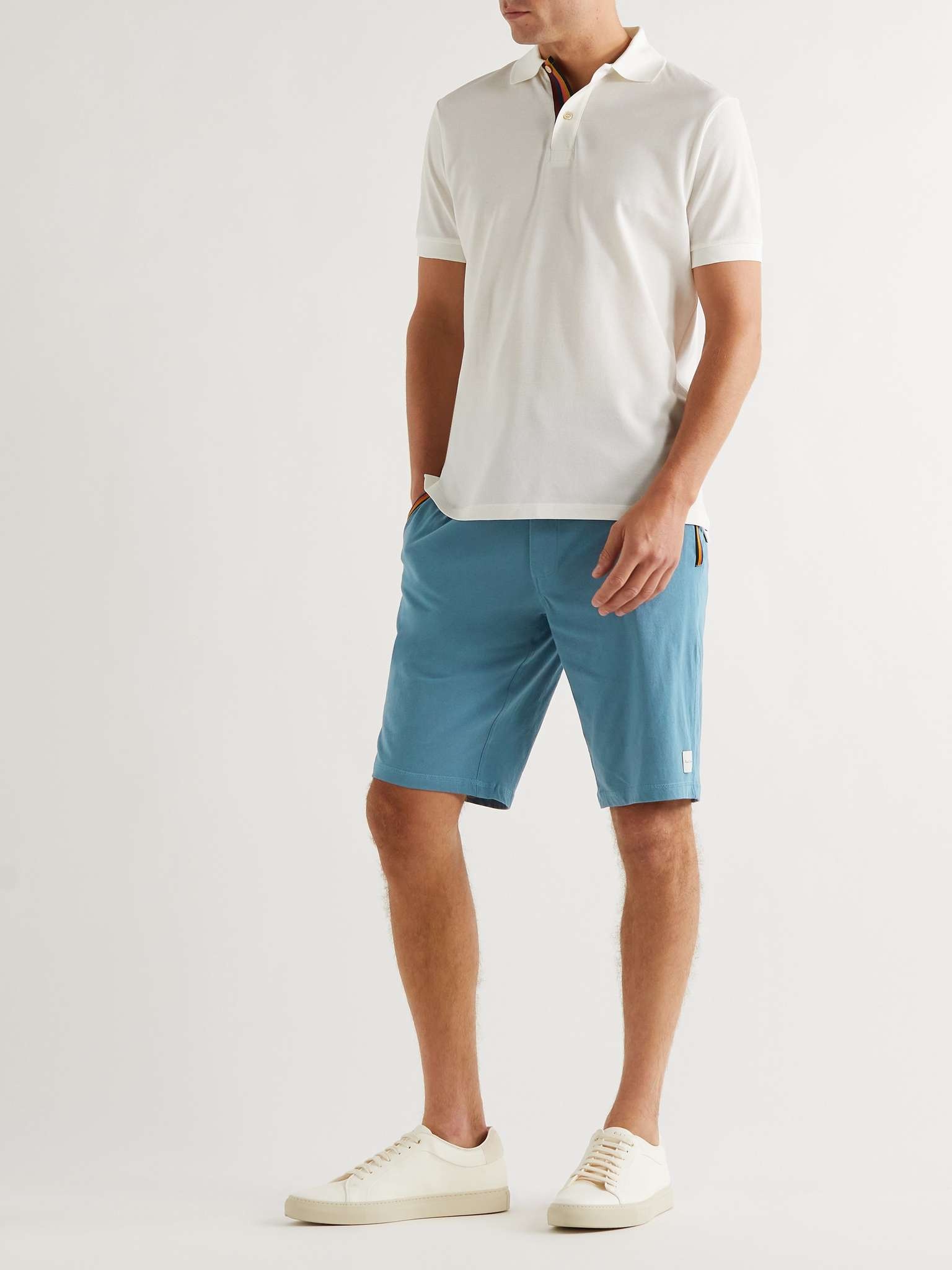 Wide-Leg Webbing-Trimmed Cotton-Jersey Drawstring Shorts - 2