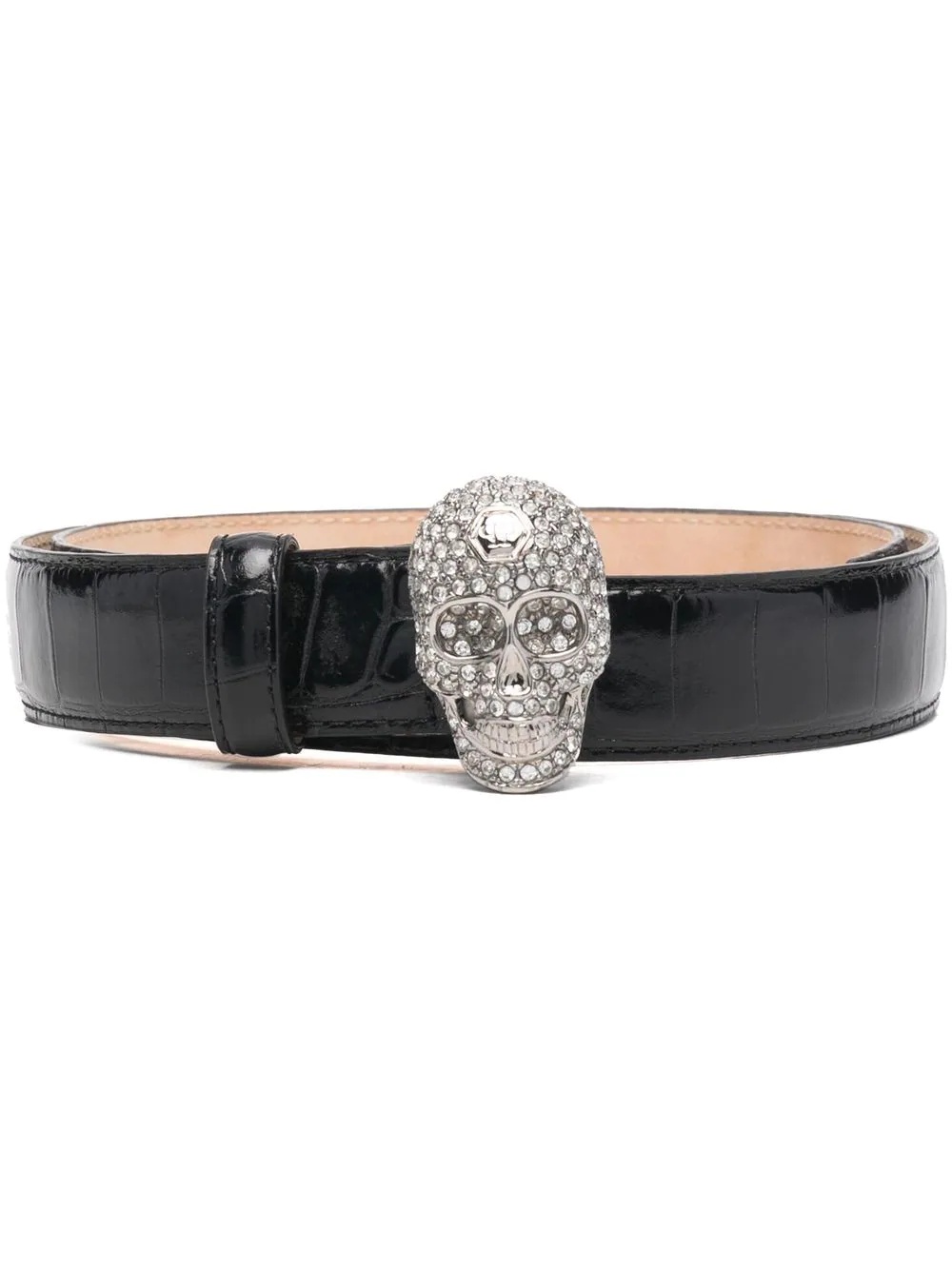 skull-buckle leather belt - 1