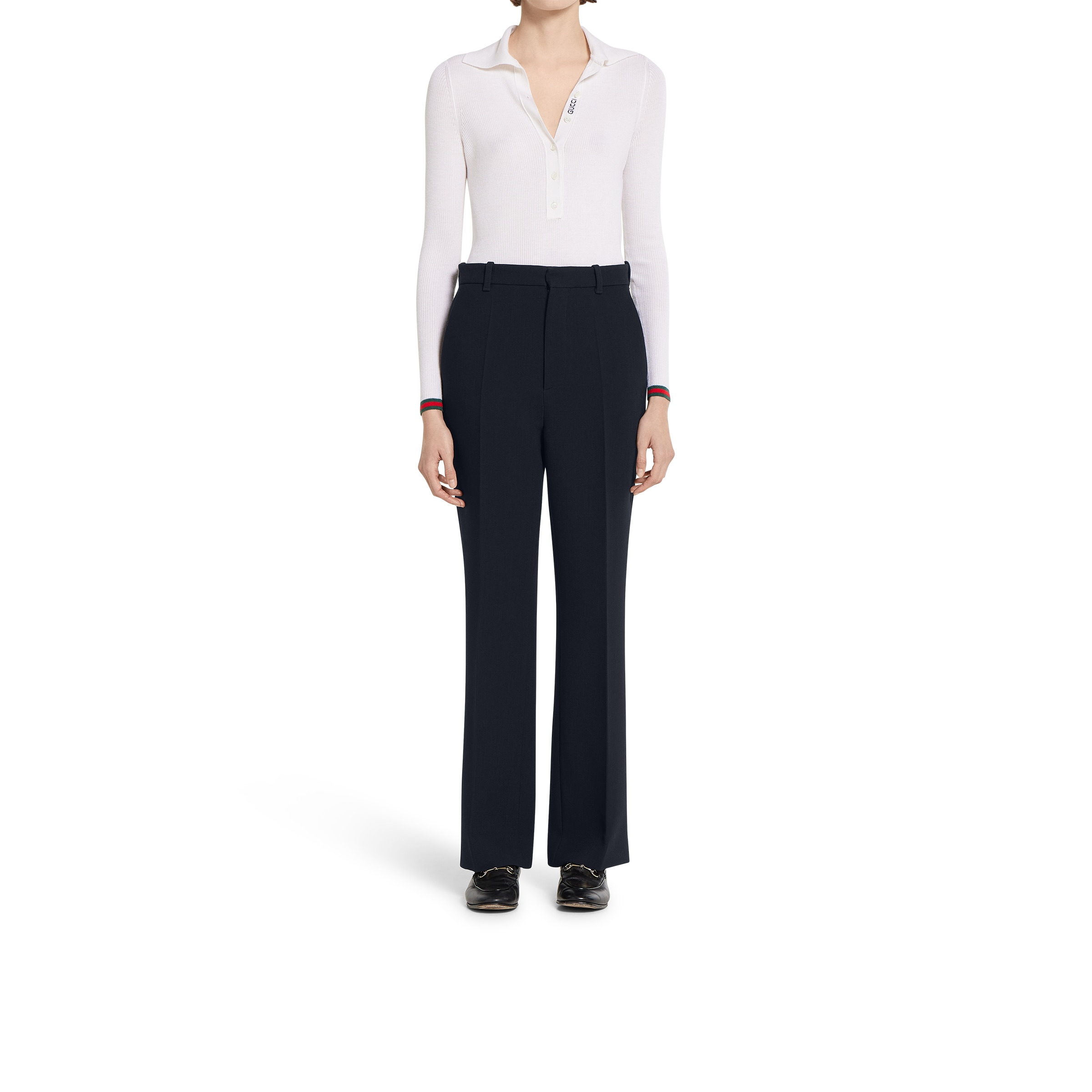 Light wool crêpe pant with embroidery - 3