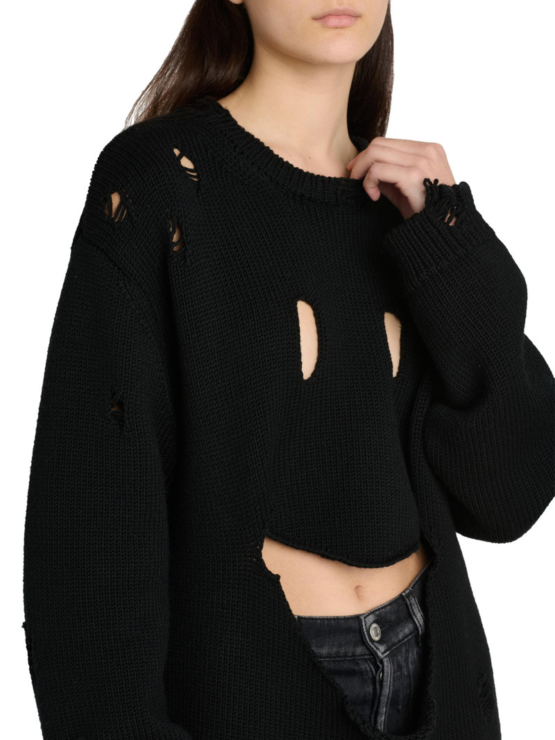 Women's Smile Cut-Out Wool Oversized Sweater - Black 6