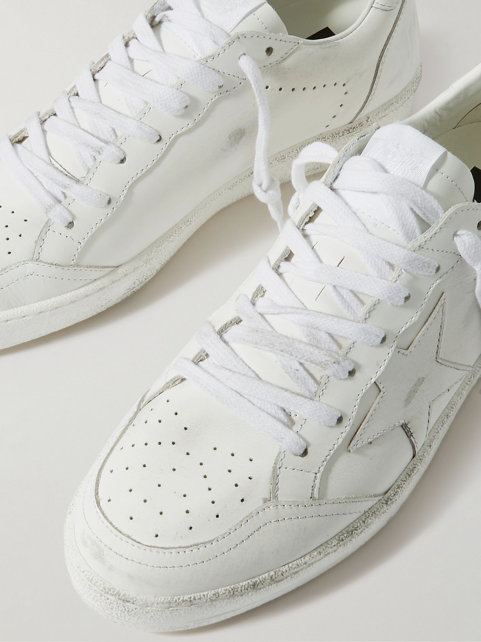 Ball Star Distressed Leather Sneakers White - 6