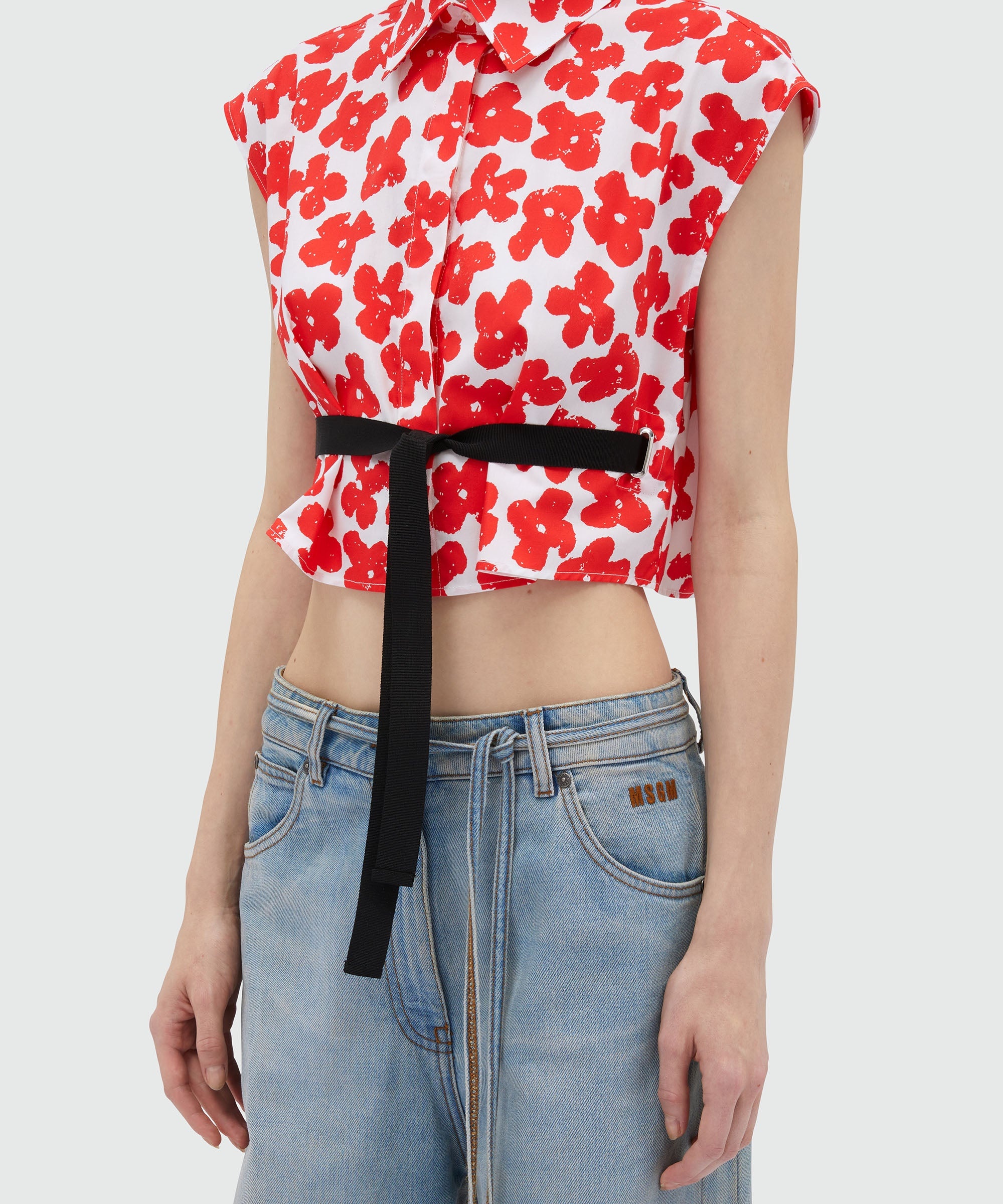 Cropped shirt with "Puffy flowers" print - 5
