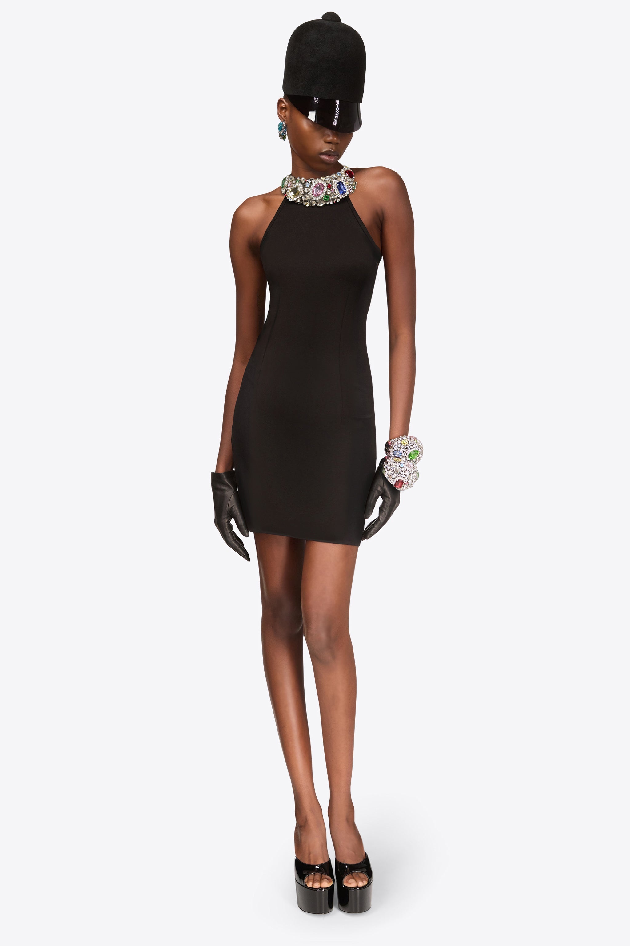 CRYSTAL GEMSTONE CLUSTER HALTER MINI DRESS - 3