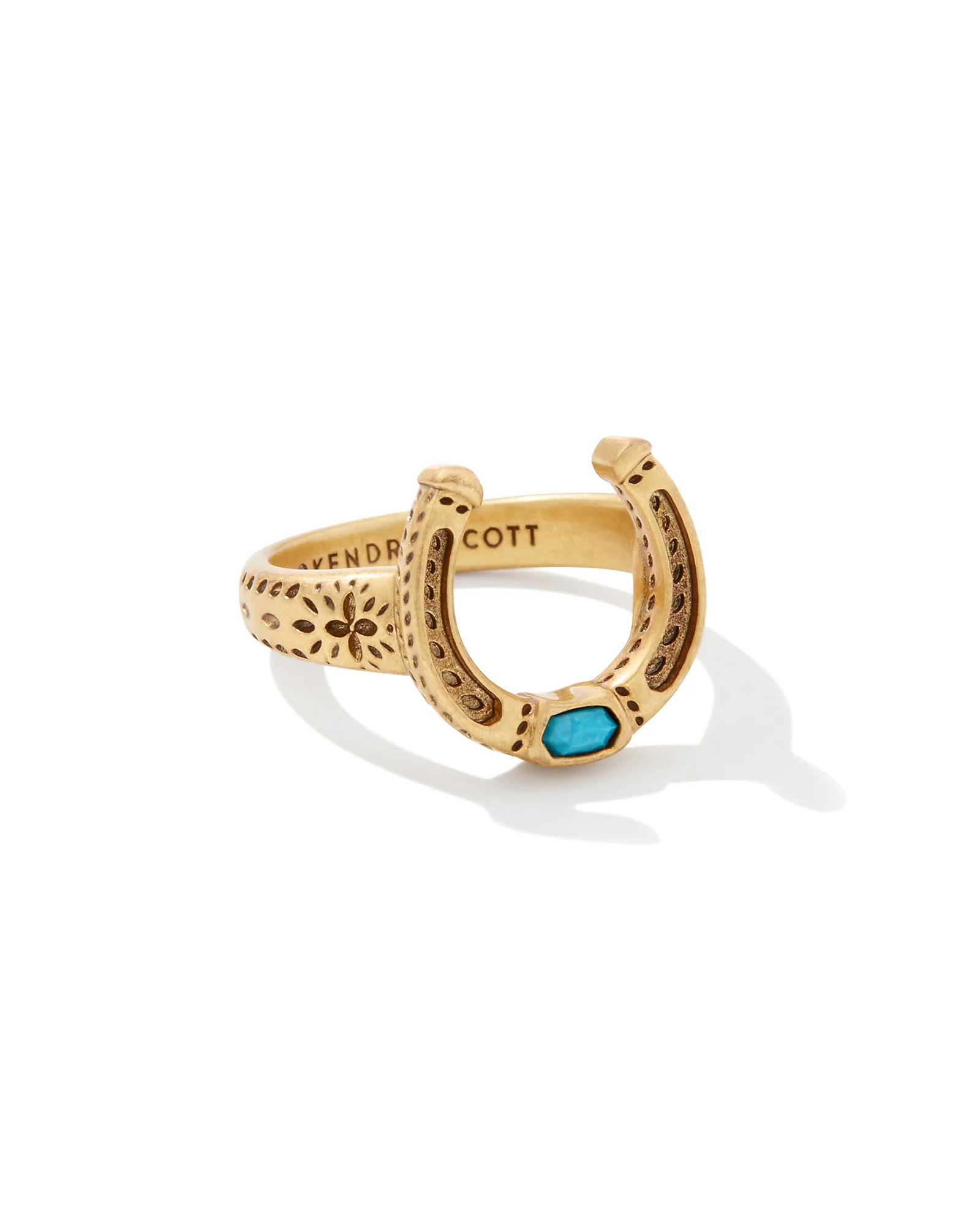 Noble Vintage Gold Horseshoe Cocktail Ring in Variegated Dark Teal Magnesite - 1