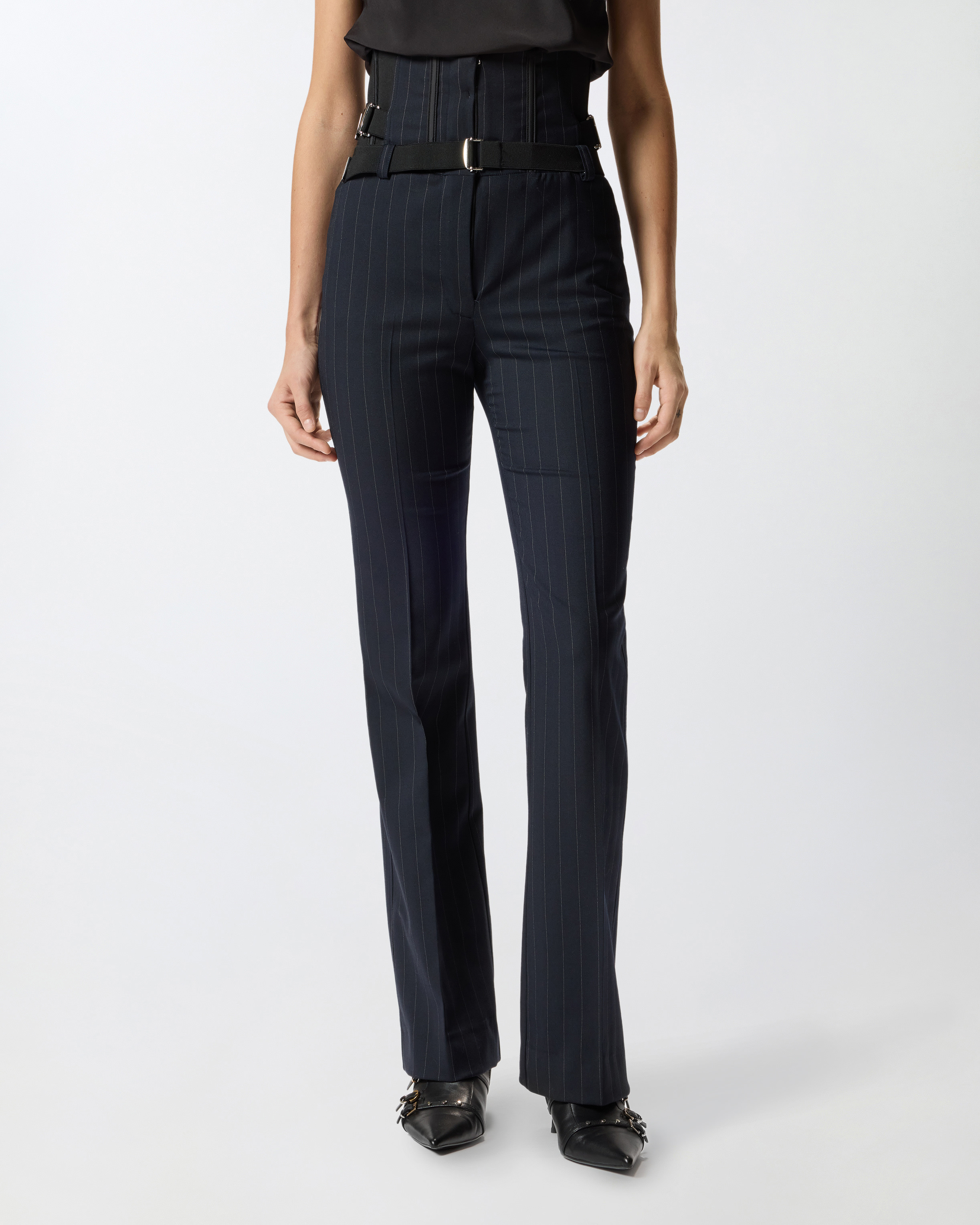 PINSTRIPE POLY WOOL BUSTIER TROUSERS - 3
