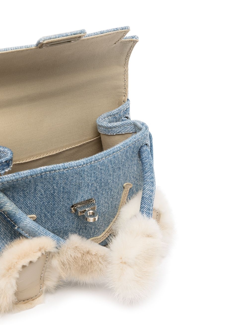 denim faux-fur tote bag - 5