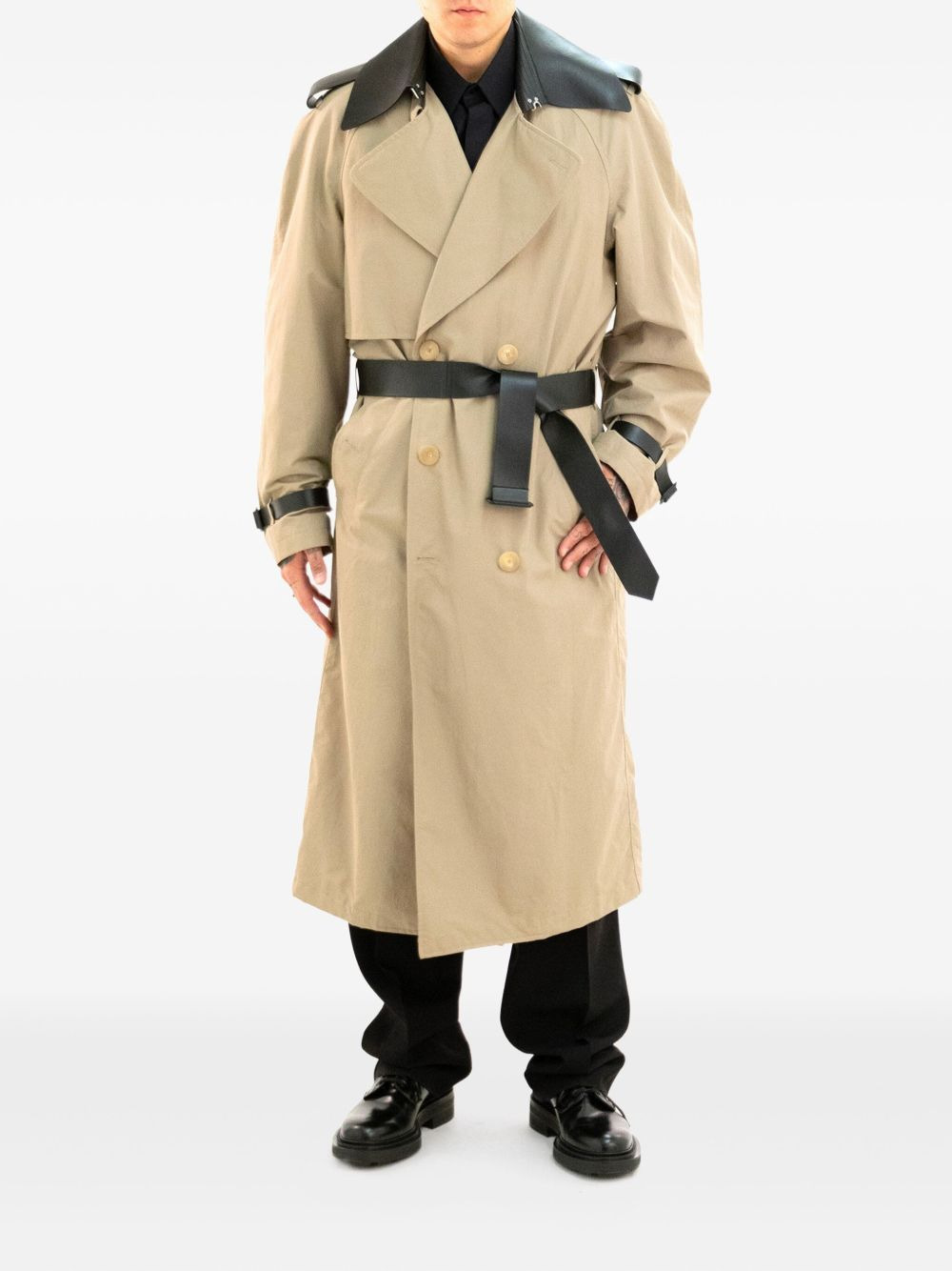 leather-detail trench coat - 2